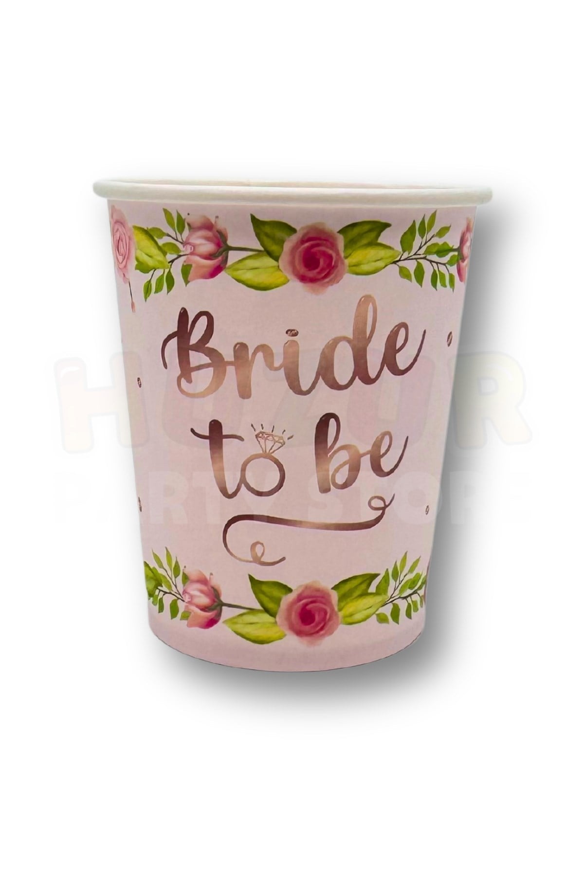 8li Tabak Bardak Seti Bride To Be Yazılı Pudra Pembe Çiçek Yüzük Detaylı Bekarlığa Veda Partisi