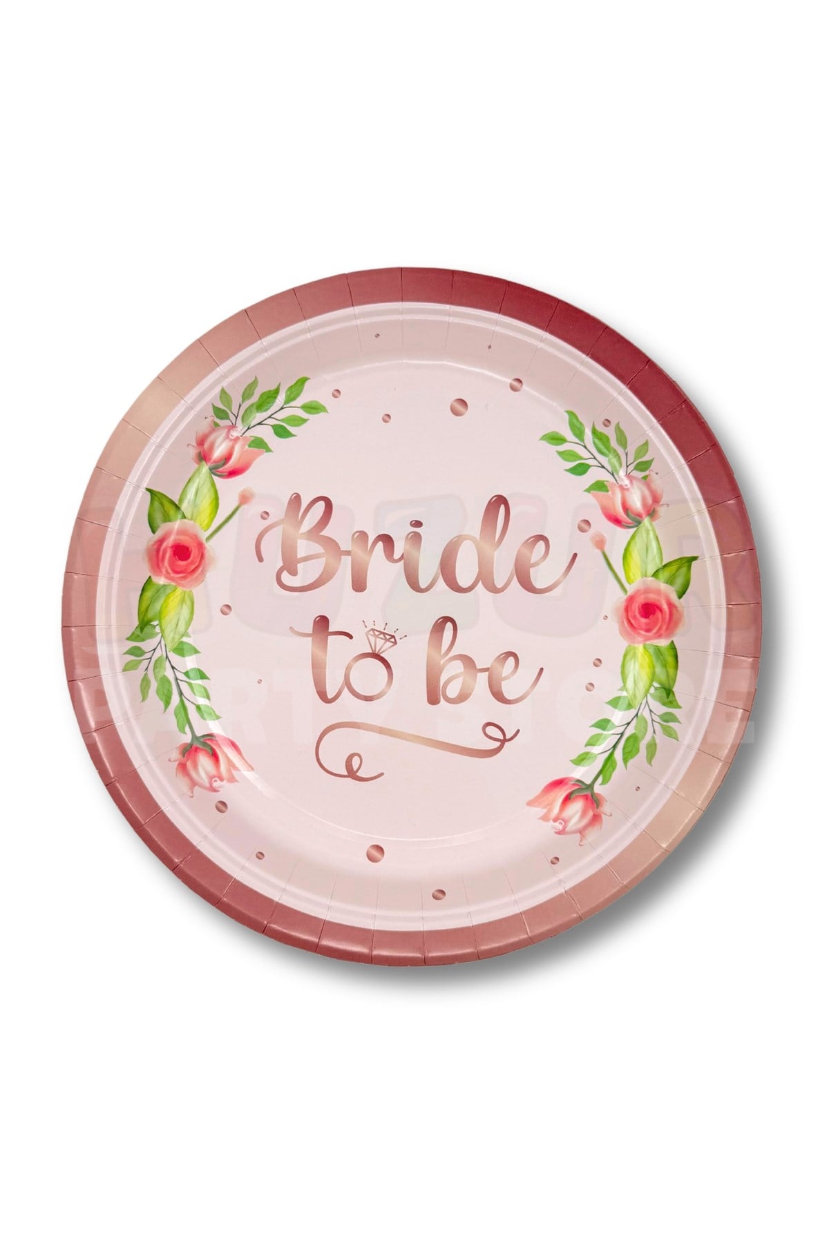 8li Tabak Bardak Seti Bride To Be Yazılı Pudra Pembe Çiçek Yüzük Detaylı Bekarlığa Veda Partisi