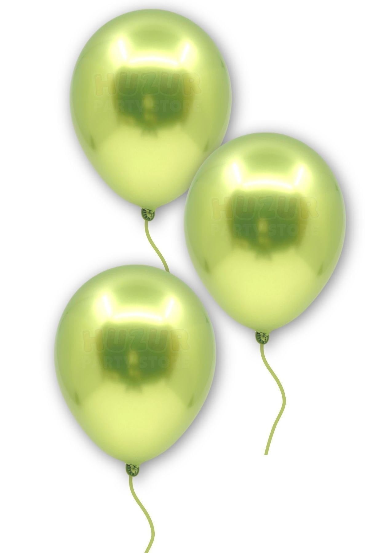 Açık Yeşil Renkli Krom Balon 10 Adet 30cm Çok Parlak Canlı Parti Safari Hayvanları Doğum Günü Balonu