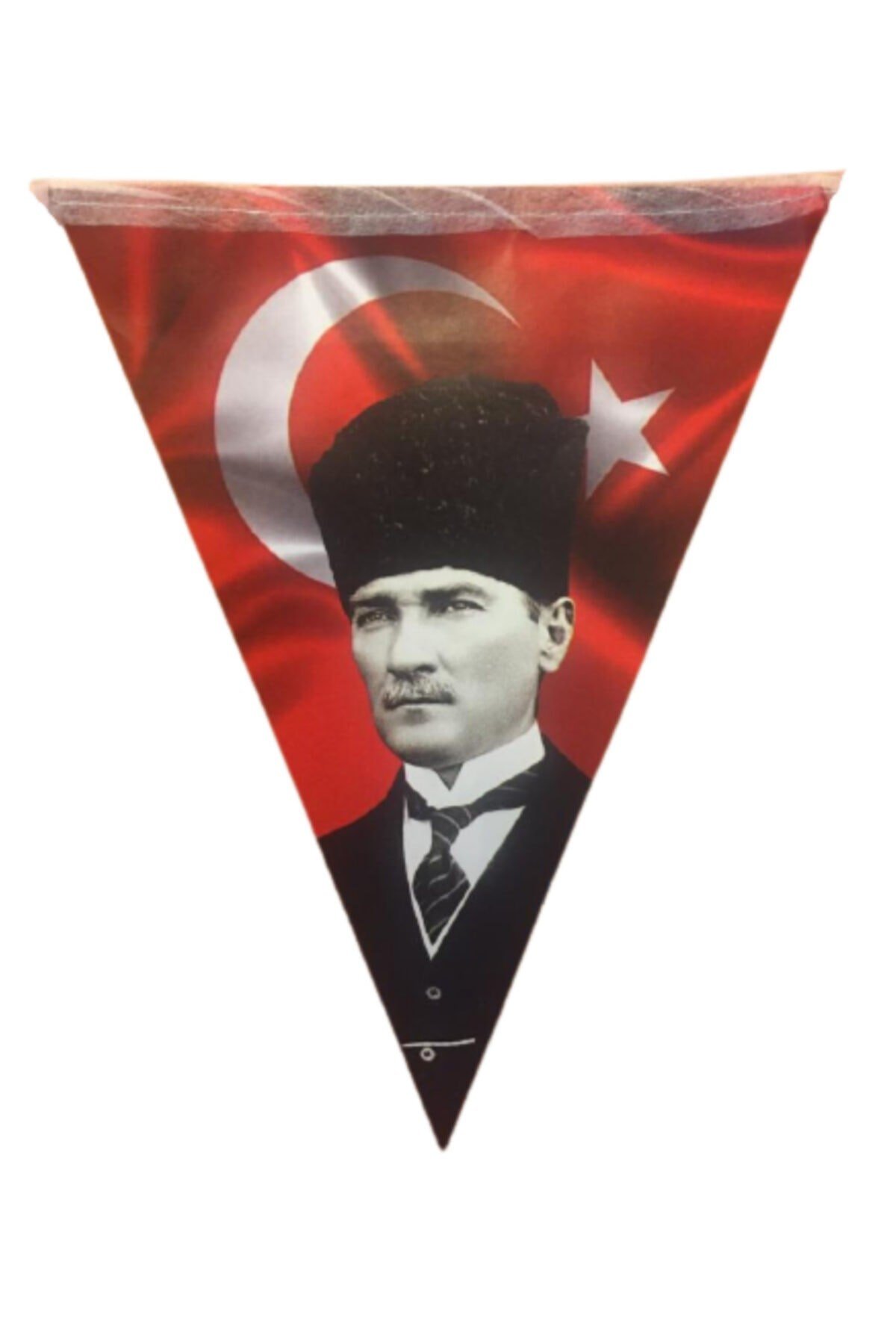 Atatürk Baskılı Flama Kendinden Ipe Dizili Ipli Kağıt Ay Yıldız Şerit Bayrak 160x22cm 10 Parça