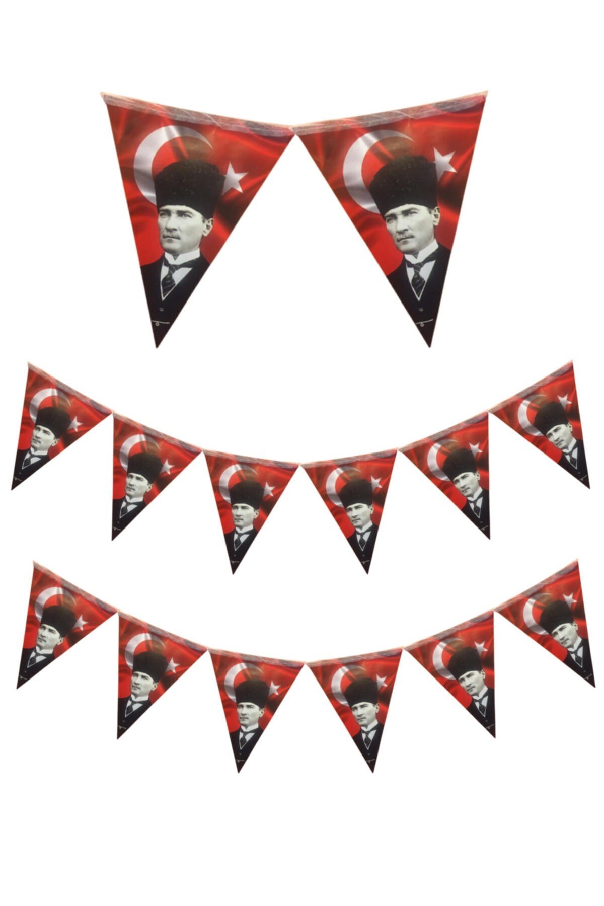 Atatürk Baskılı Flama Kendinden Ipe Dizili Ipli Kağıt Ay Yıldız Şerit Bayrak 160x22cm 10 Parça