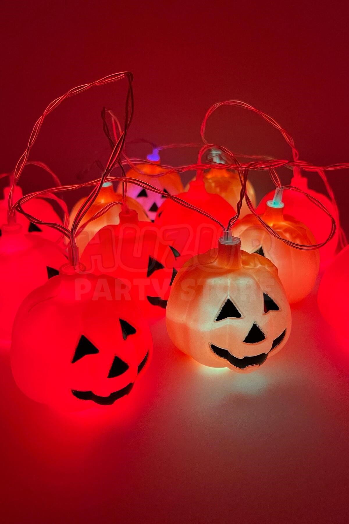 Balkabağı Led Işık Karışık Renkli 12 Kabaklı 220 Cm Pilli Halloween Cadılar Bayramı Dekor Süsü