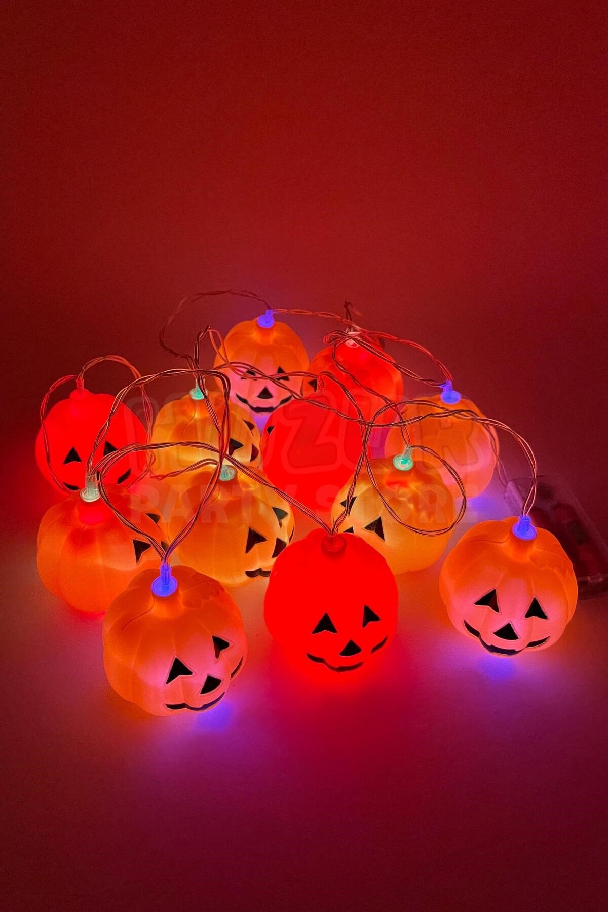 Balkabağı Led Işık Karışık Renkli 12 Kabaklı 220 Cm Pilli Halloween Cadılar Bayramı Dekor Süsü