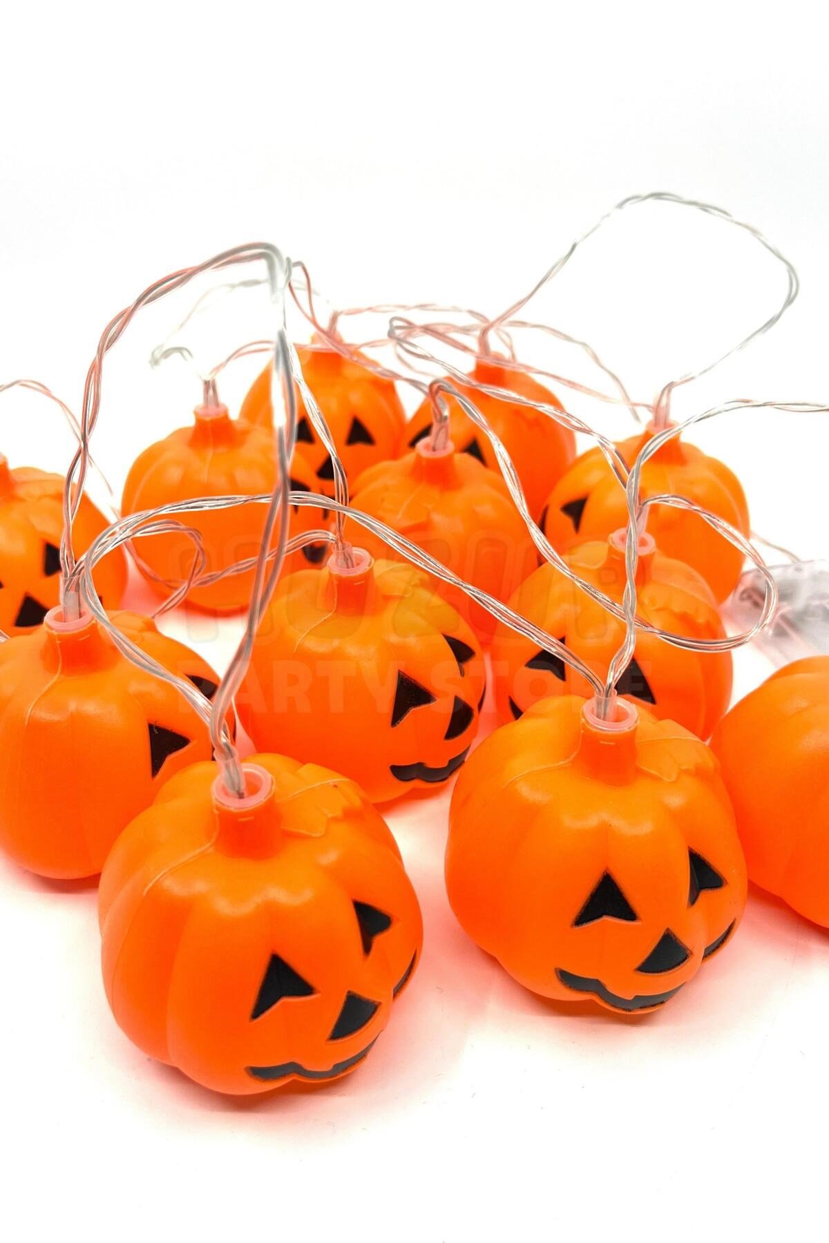 Balkabağı Led Işık Karışık Renkli 12 Kabaklı 220 Cm Pilli Halloween Cadılar Bayramı Dekor Süsü