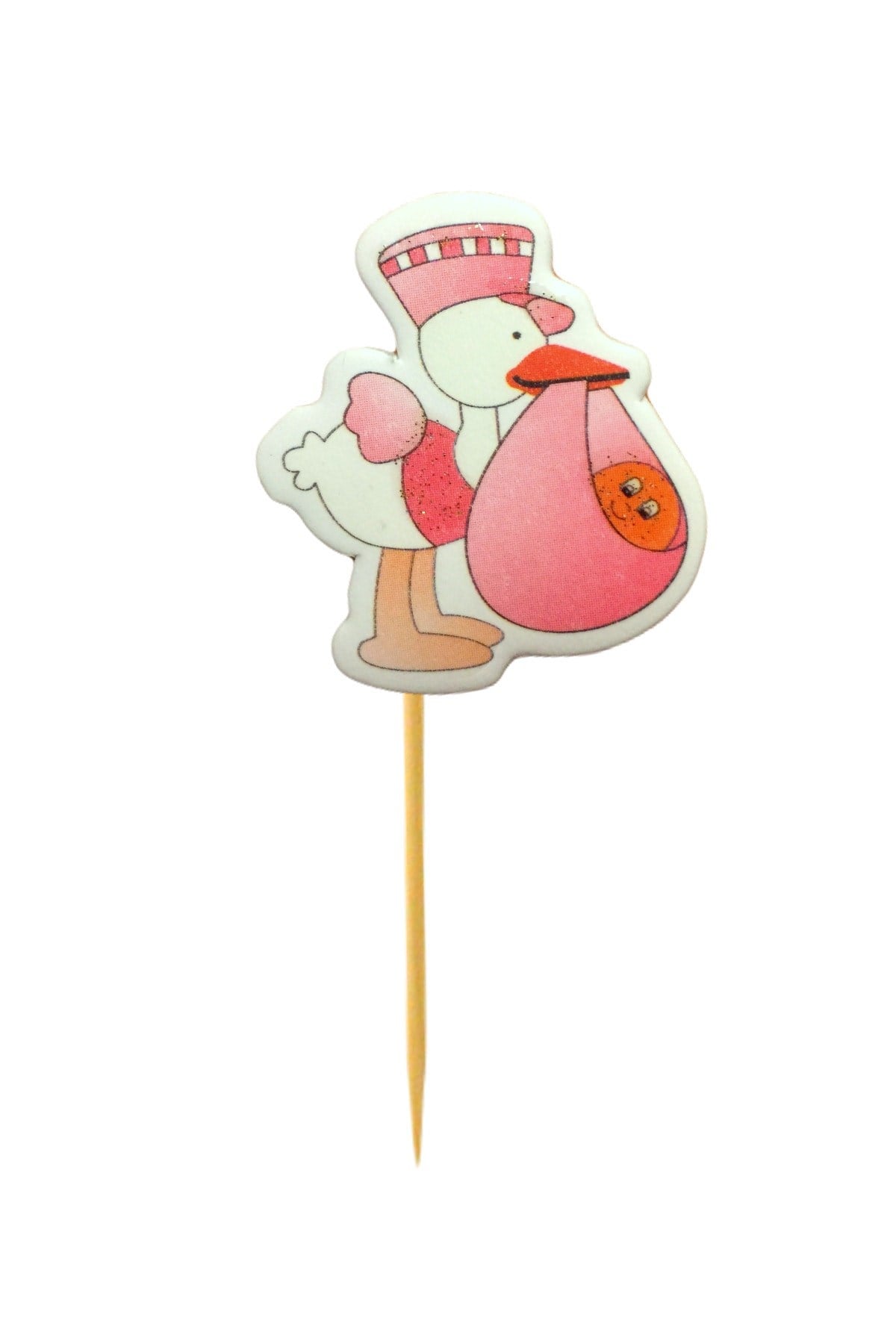 Bebekli Pembe Leylek Kürdan Hoşgeldin Bebeğim 10 Adet 8 Cm Kek Kalıbı Muffin Kürdanı Kız Bebek