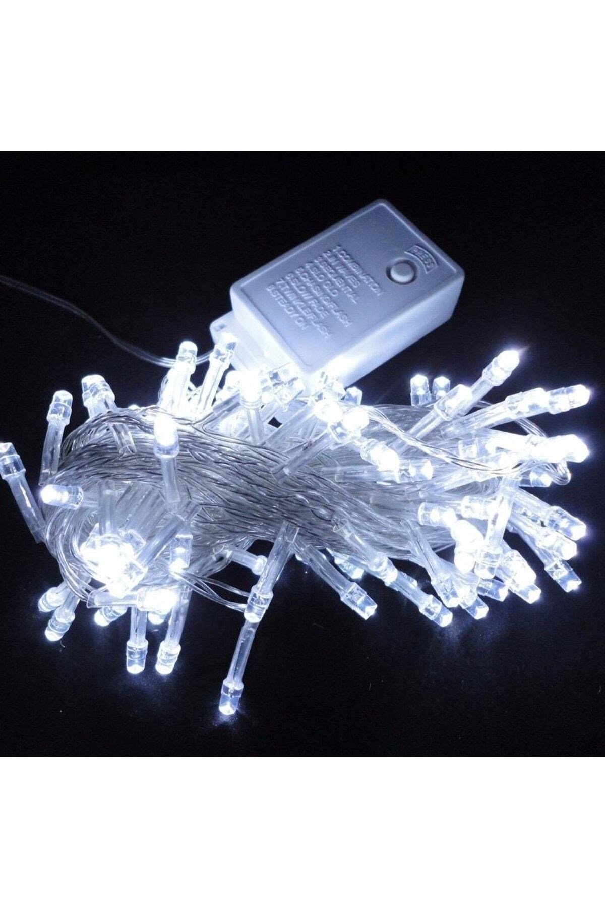 Beyaz Işıklı Ramazan Bayramı Işığı Süsü Led 10 Metre Kablolu Fişli 100 Ledli 8 Modlu Fonksiyonlu