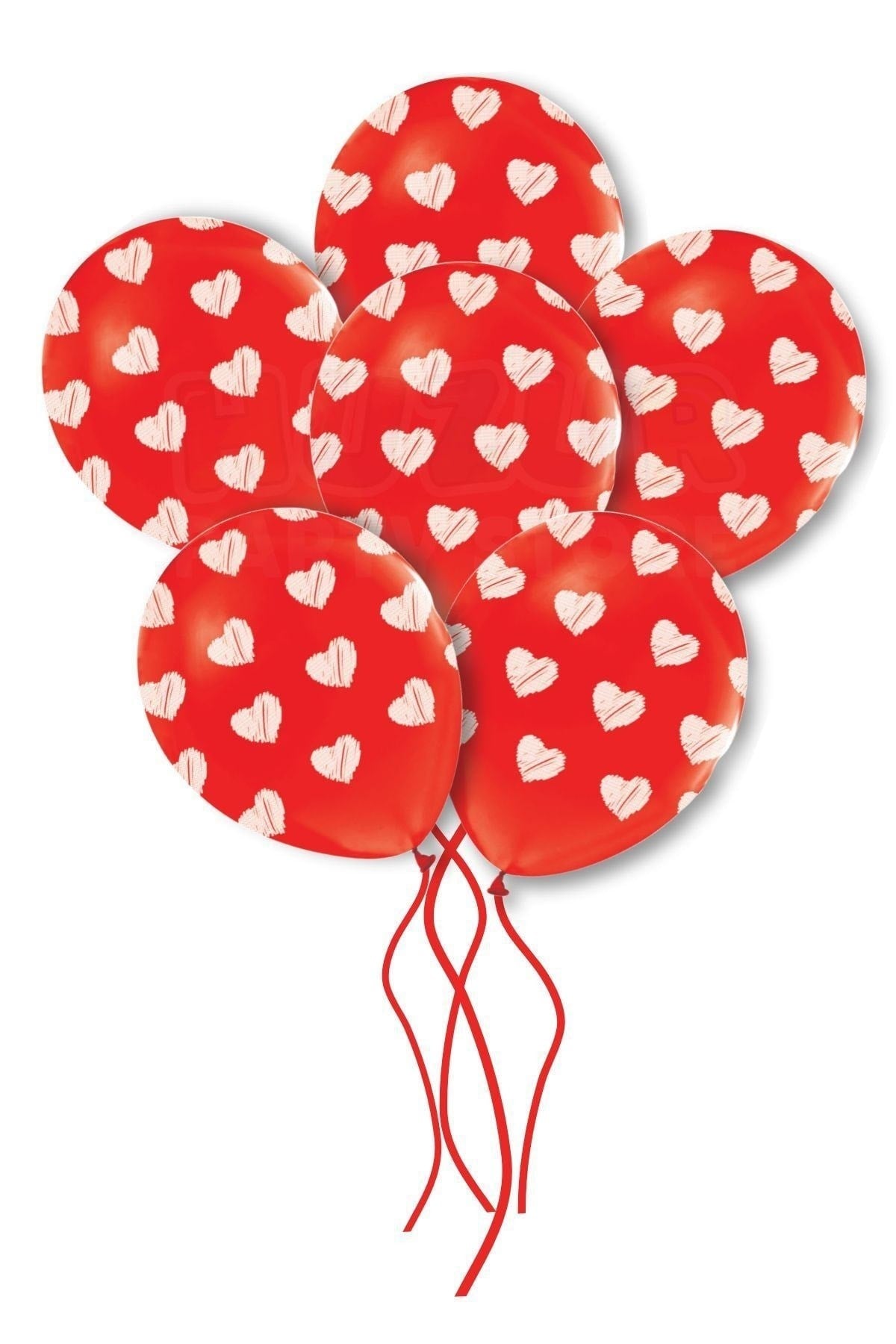 Beyaz Kalp Baskılı Kırmızı Balon 10 Adet 30 Cm Kara Kalem Çizim Tipi Baskı Sevgililer Günü Romantik