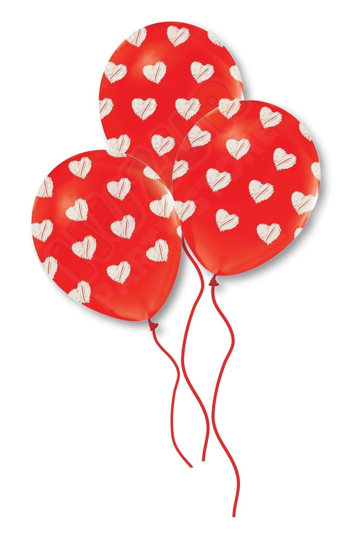 Beyaz Kalp Baskılı Kırmızı Balon 10 Adet 30 Cm Kara Kalem Çizim Tipi Baskı Sevgililer Günü Romantik