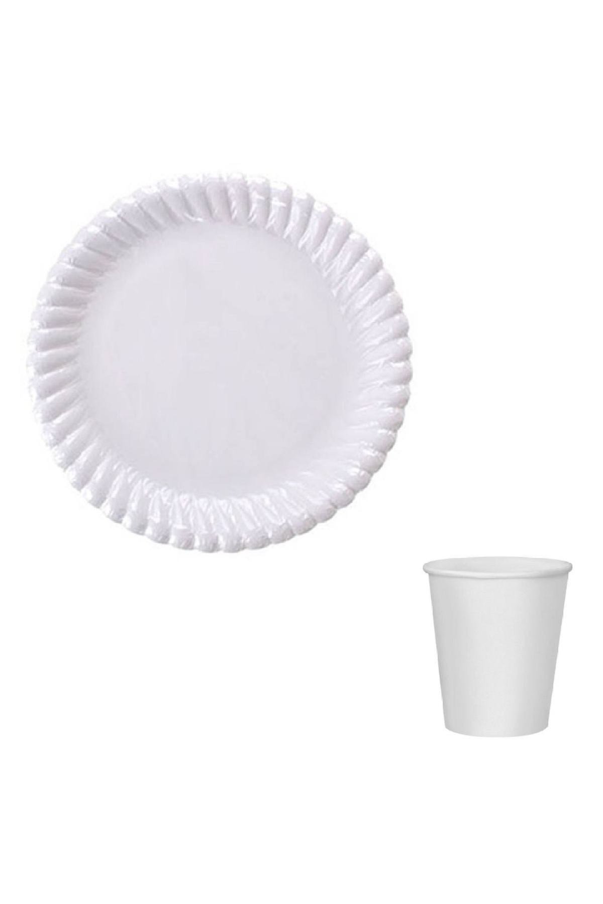 Beyaz Renkli Dayanıklı Kullan At 8 Er Adet 22 Cm Doğum Günü Partisi Karton Tabak Ve Bardak Seti