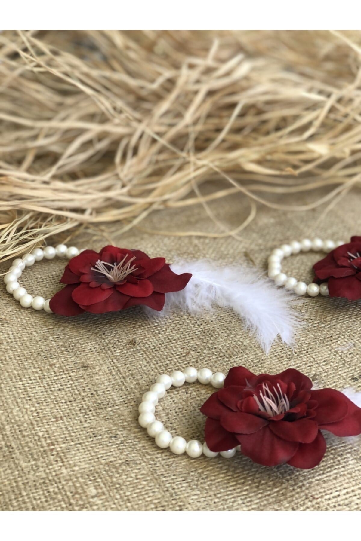 Bride To Be 10 Adet Nedime Gelin Bilekliği Tüy Ve Inci Detaylı Bordo Renkli Bekarlığa Veda Partisi