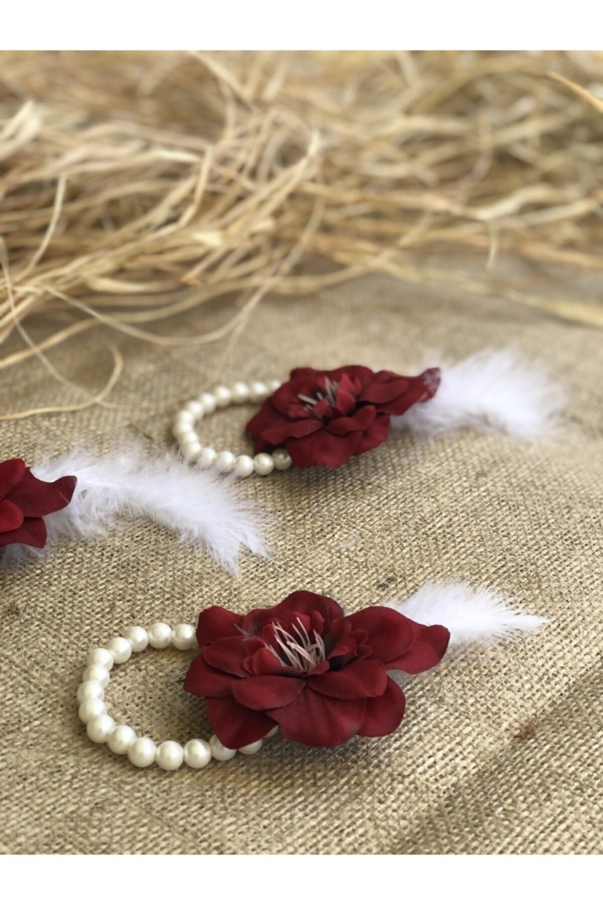 Bride To Be 10 Adet Nedime Gelin Bilekliği Tüy Ve Inci Detaylı Bordo Renkli Bekarlığa Veda Partisi