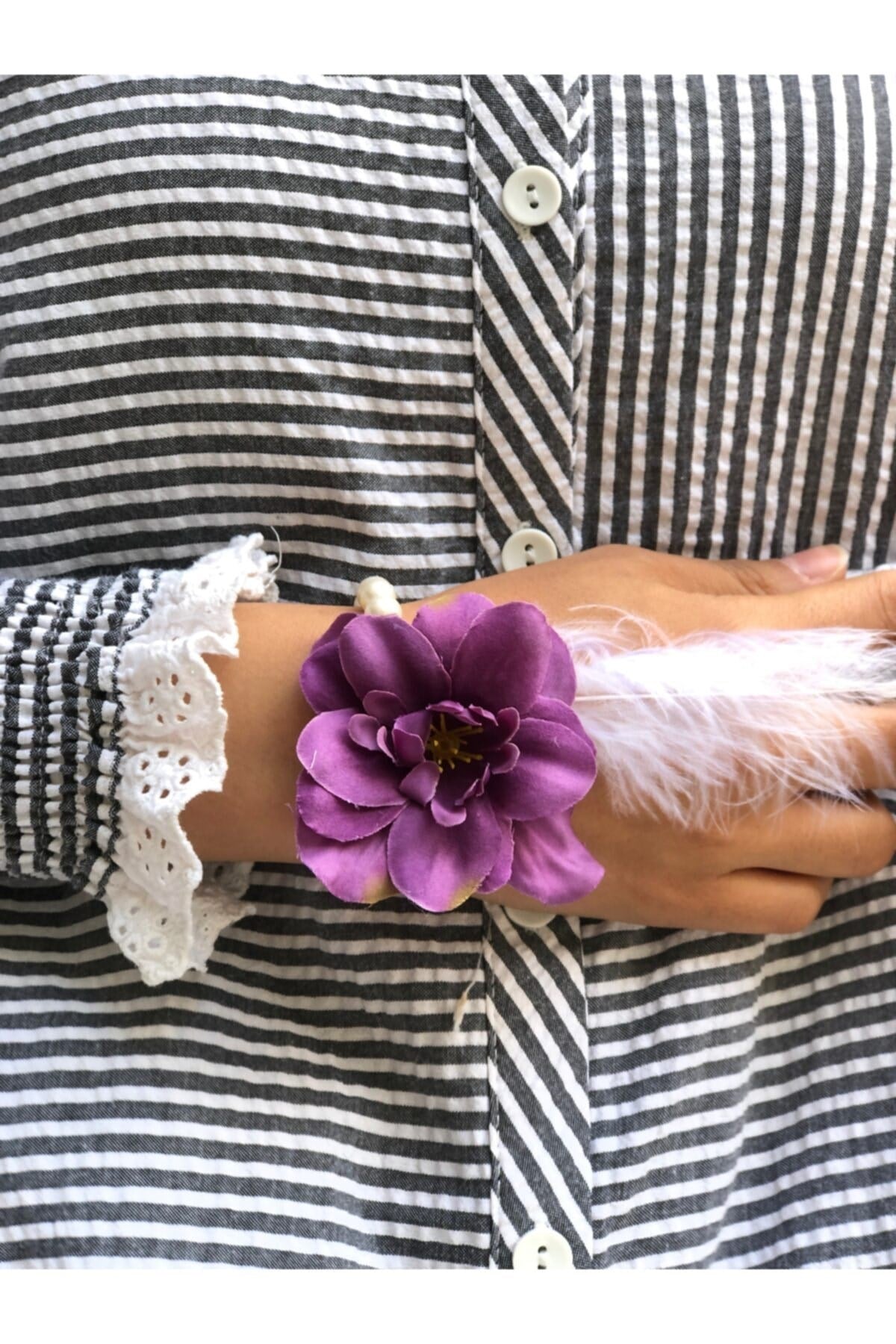 Bride To Be 10 Adet Nedime Gelin Bilekliği Tüy Ve Inci Detaylı Mor Renkli Bekarlığa Veda Partisi