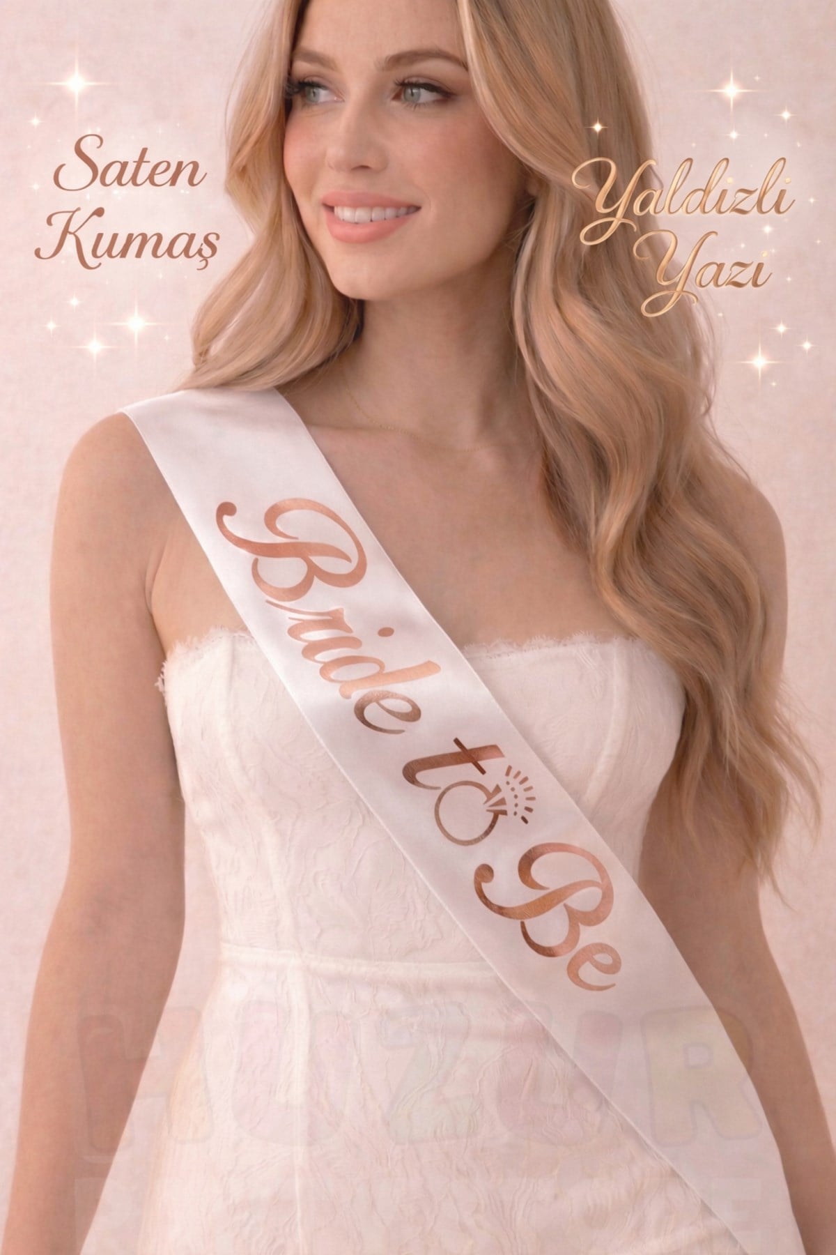 Bride To Be Beyaz Üstüne Rose Gold Yaldızlı Kuşak Yüzük Detaylı Bekarlığa Veda Partisi Konsepti