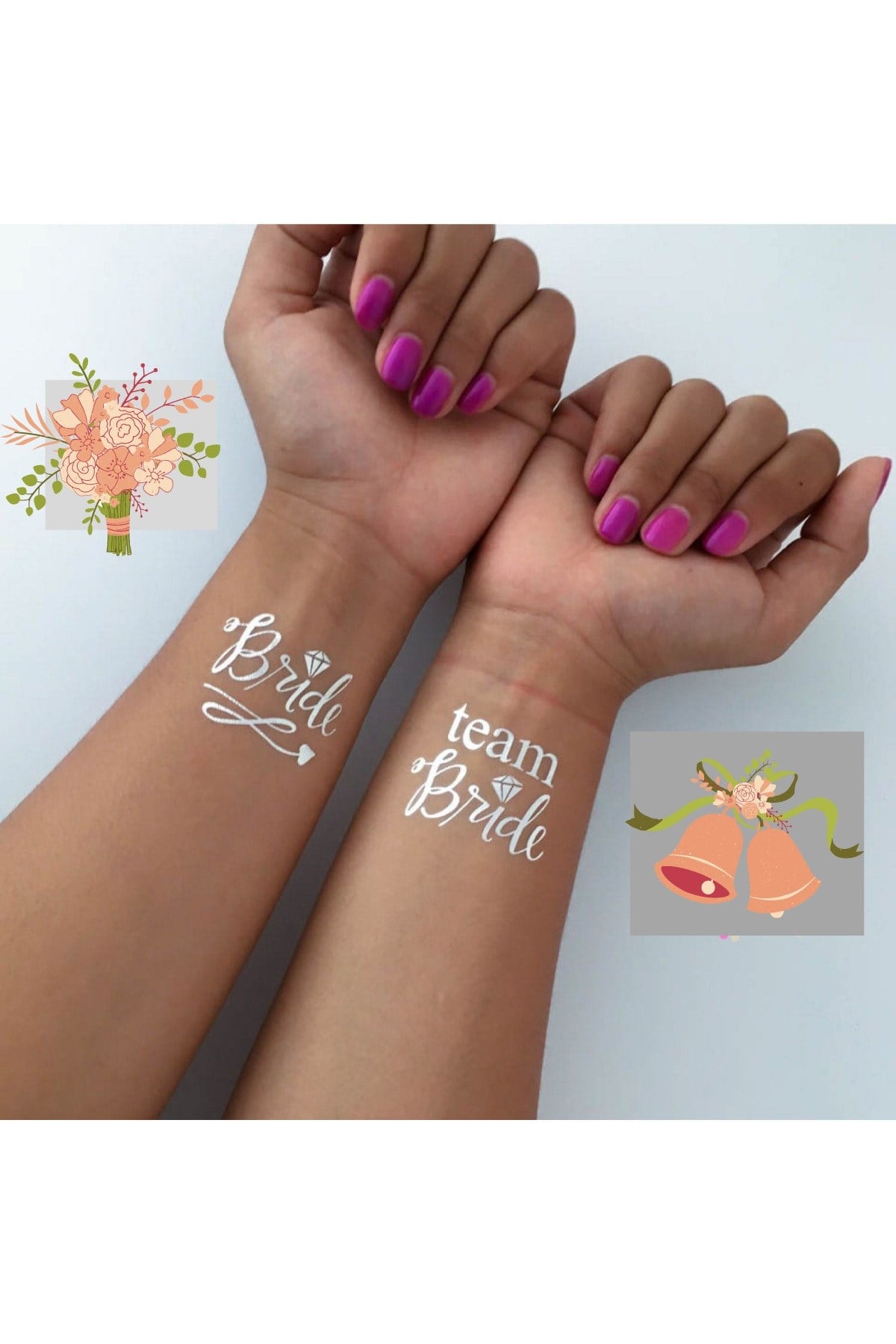 Bride To Be Konsepti 1 Bride 10 Team Bride Gümüş Gri Renkli Geçici Dövme Bekarlığa Veda Partisi