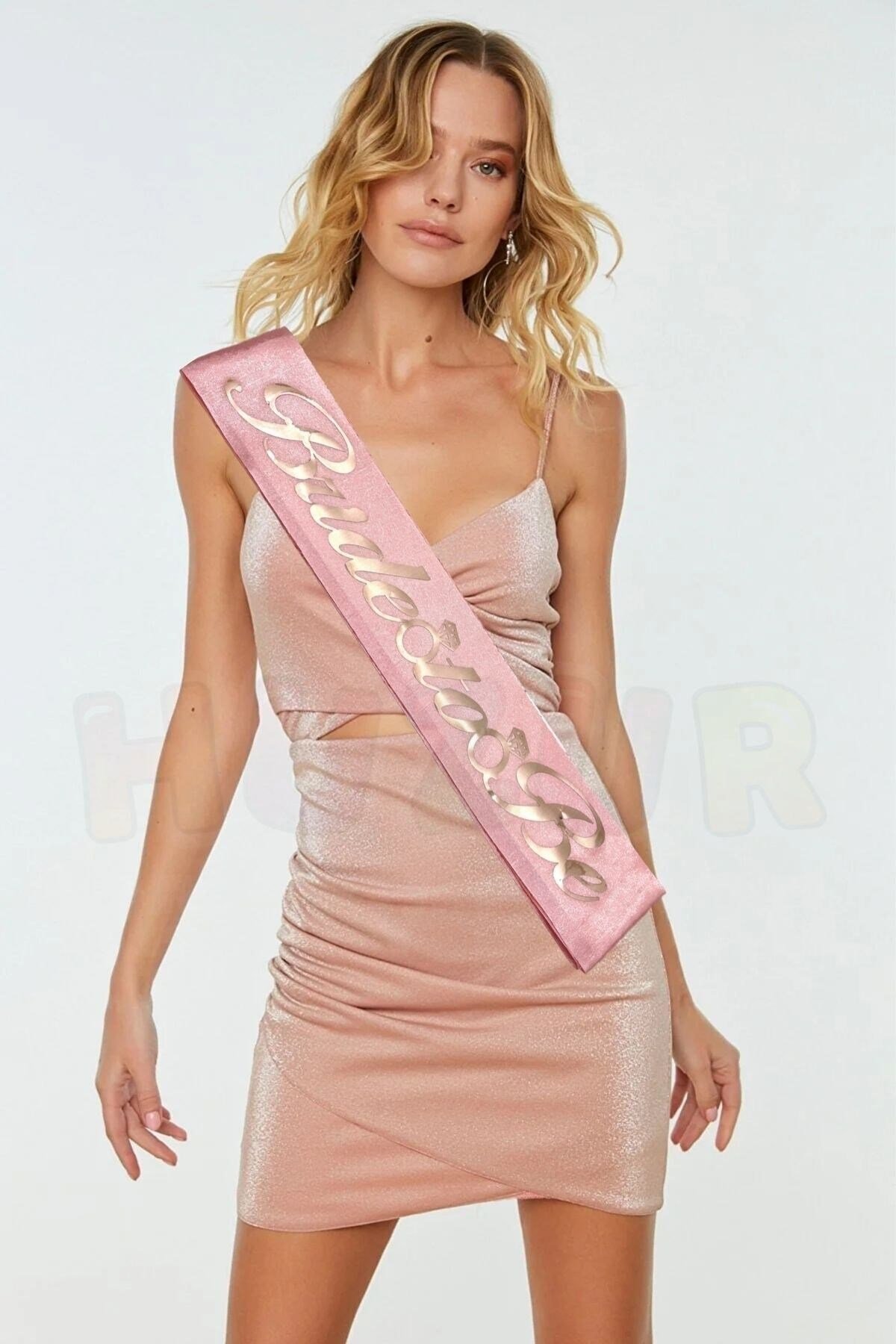 Bride To Be Pembe Üstüne Rose Gold Yaldızlı Kuşak Yüzük Detaylı Bekarlığa Veda Partisi Konsepti