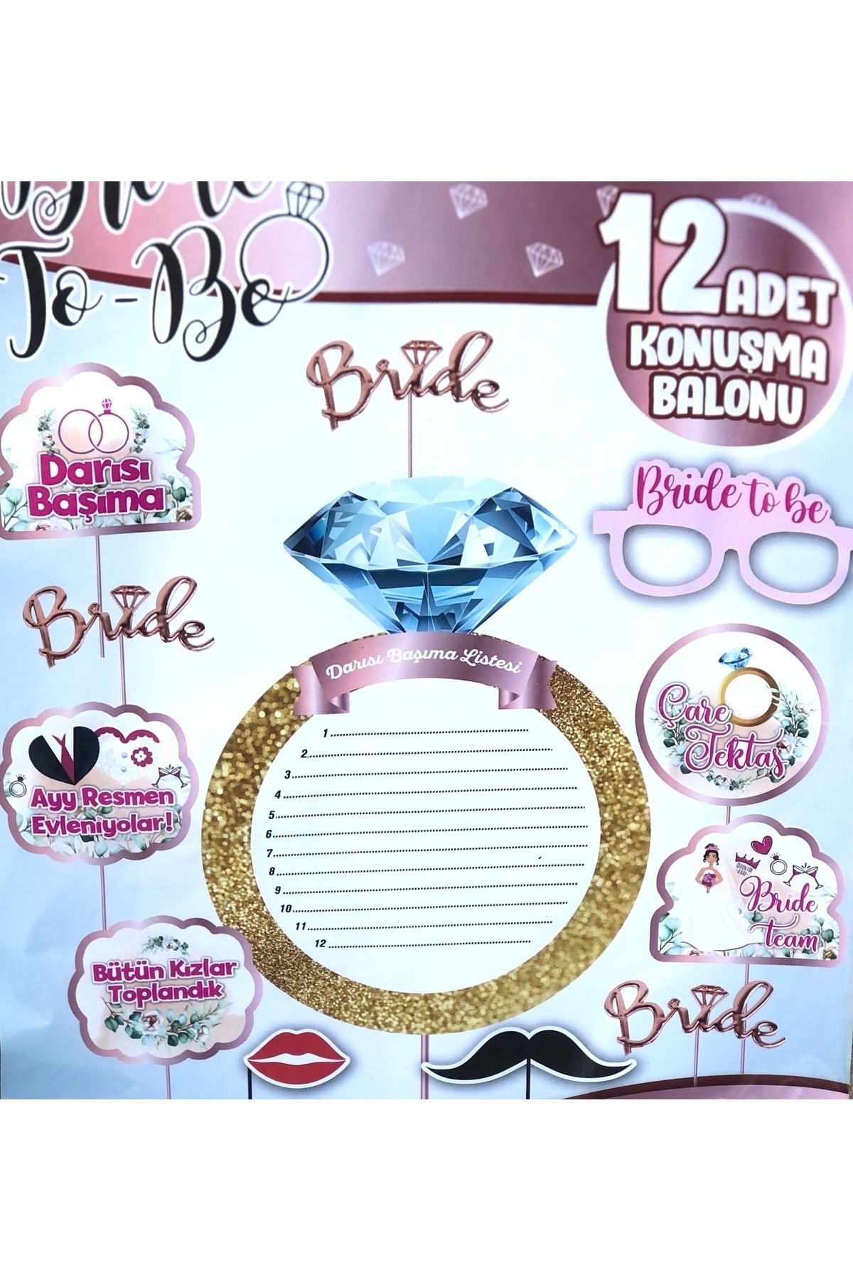 Bride To Be Temalı 12 Adet Konuşma Balonu Darısı Başıma Listesi Bekarlığa Veda Partisi Süs Seti