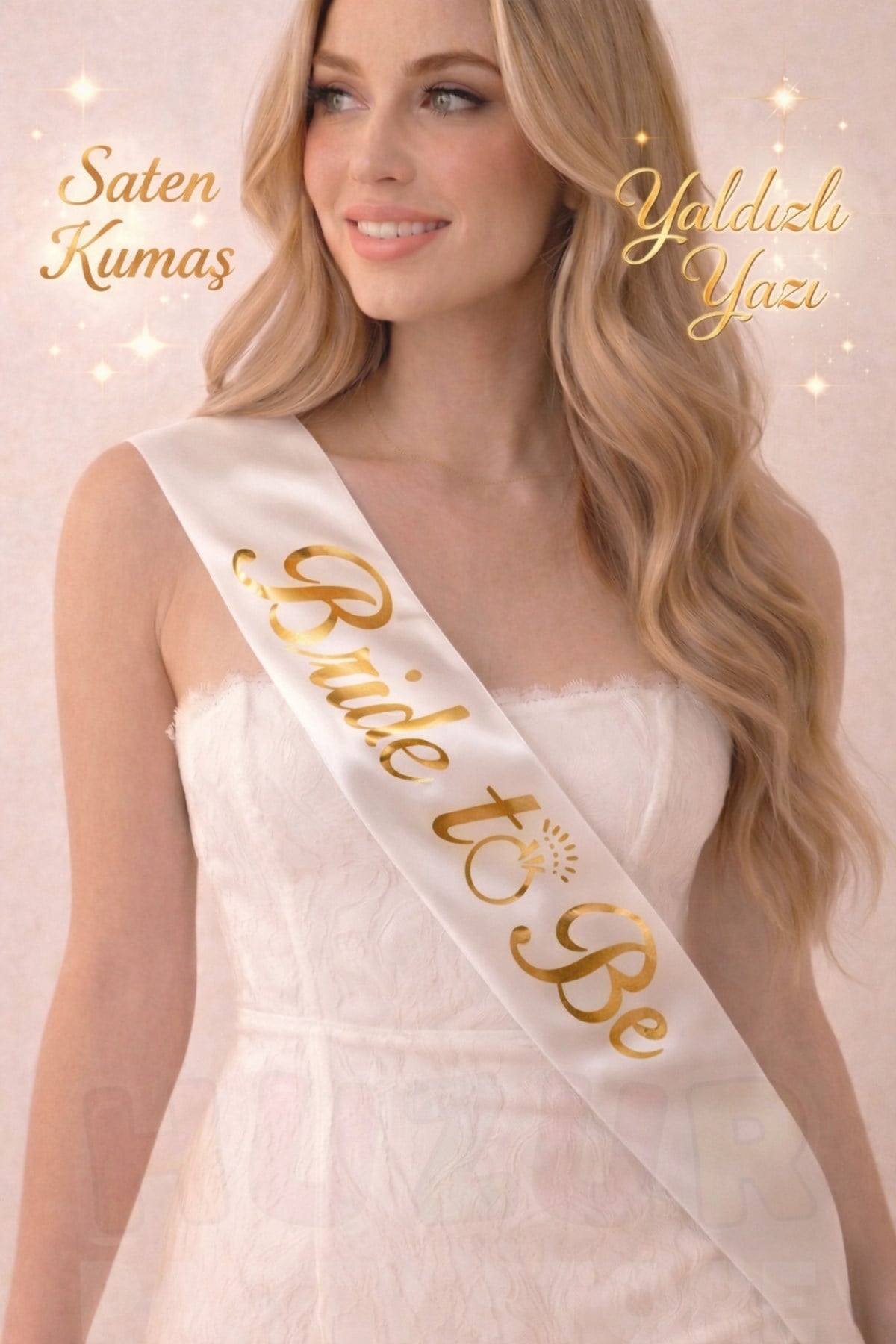 Bride To Be Yazılı Beyaz Üstüne Gold Altın Sarısı Yaldızlı Kuşak Bekarlığa Veda Partisi Konsepti