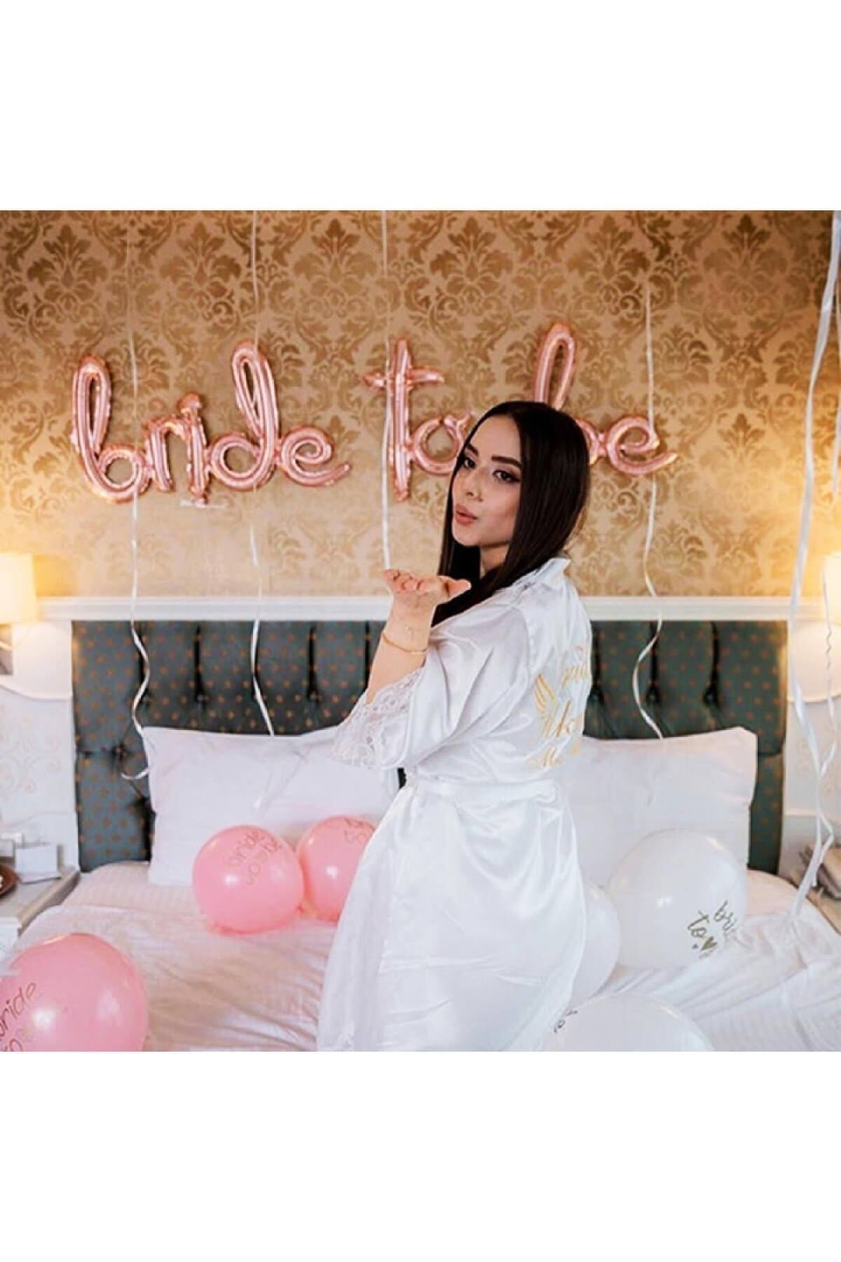 Bride To Be Yazılı El Yazısı Folyo Rose Gold Renkli Balon Bekarlığa Veda Partisi Büyük Balon Seti
