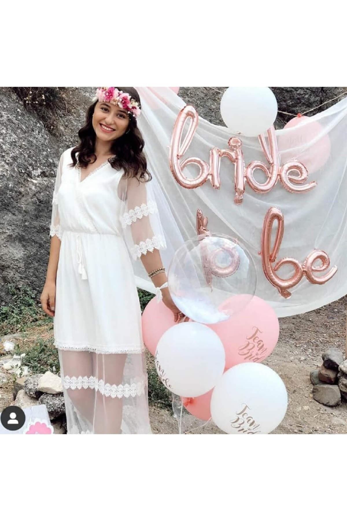 Bride To Be Yazılı El Yazısı Folyo Rose Gold Renkli Balon Bekarlığa Veda Partisi Büyük Balon Seti