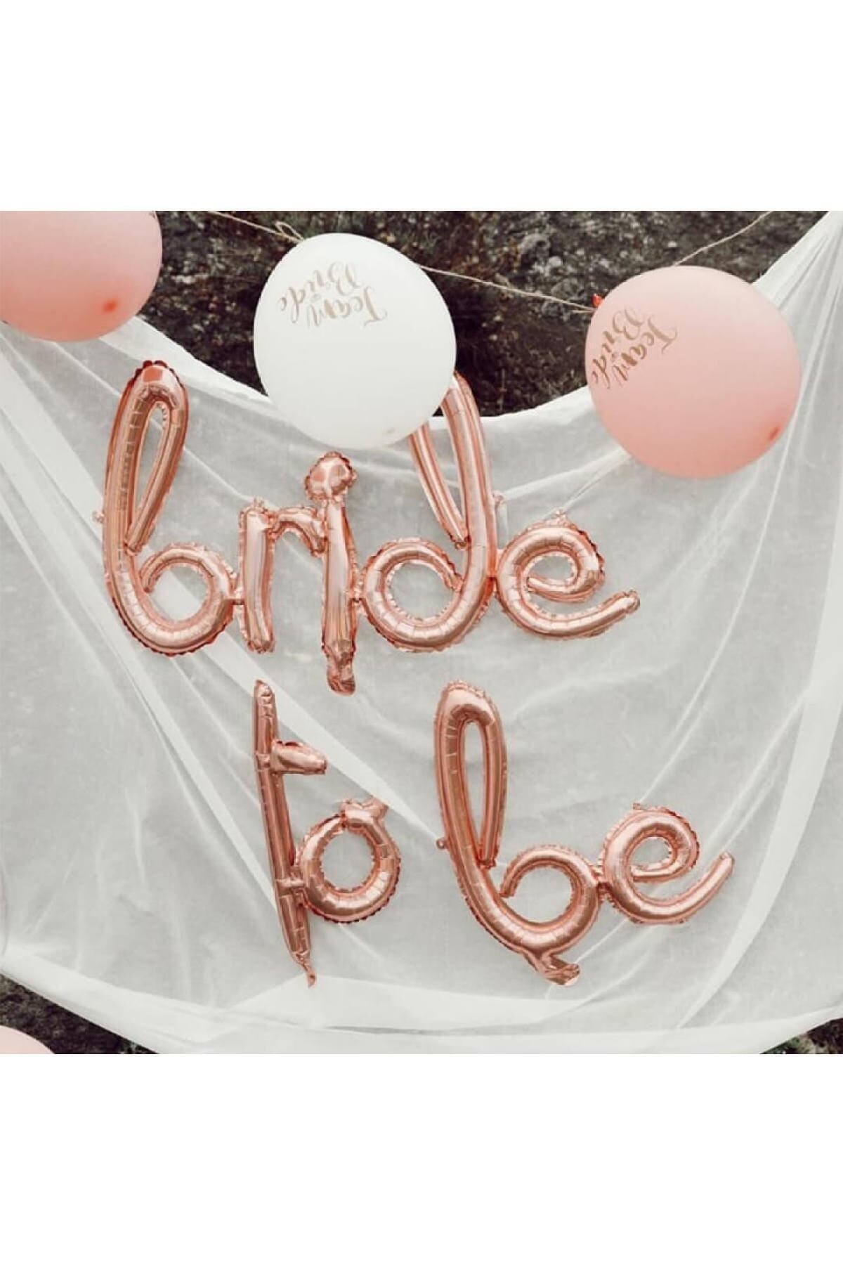 Bride To Be Yazılı El Yazısı Folyo Rose Gold Renkli Balon Bekarlığa Veda Partisi Büyük Balon Seti
