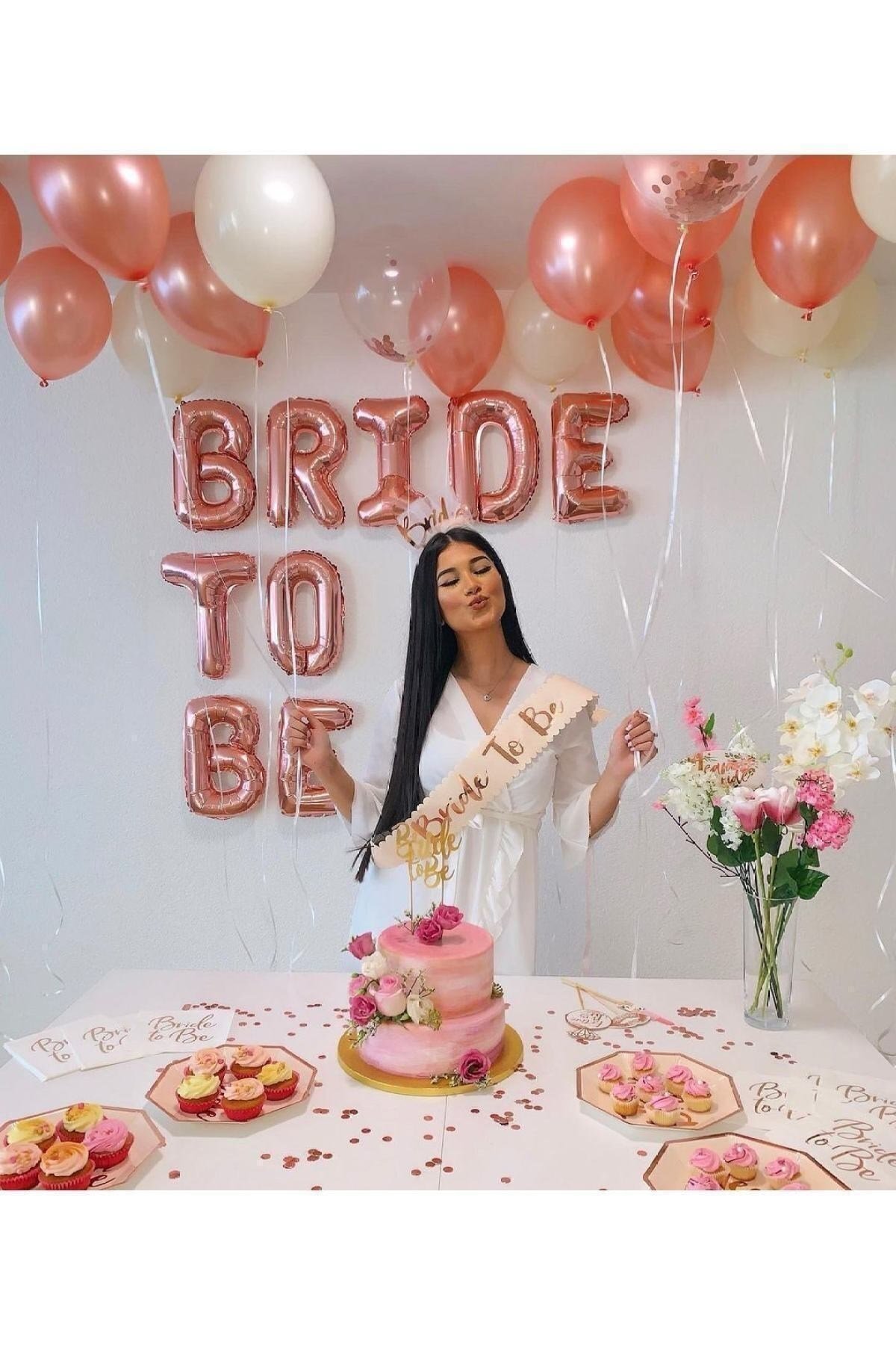 Bride To Be Yazılı Folyo Balon Konsepti Rose Gold Renkli Bekarlığa Veda Partisi Büyük Balon Seti