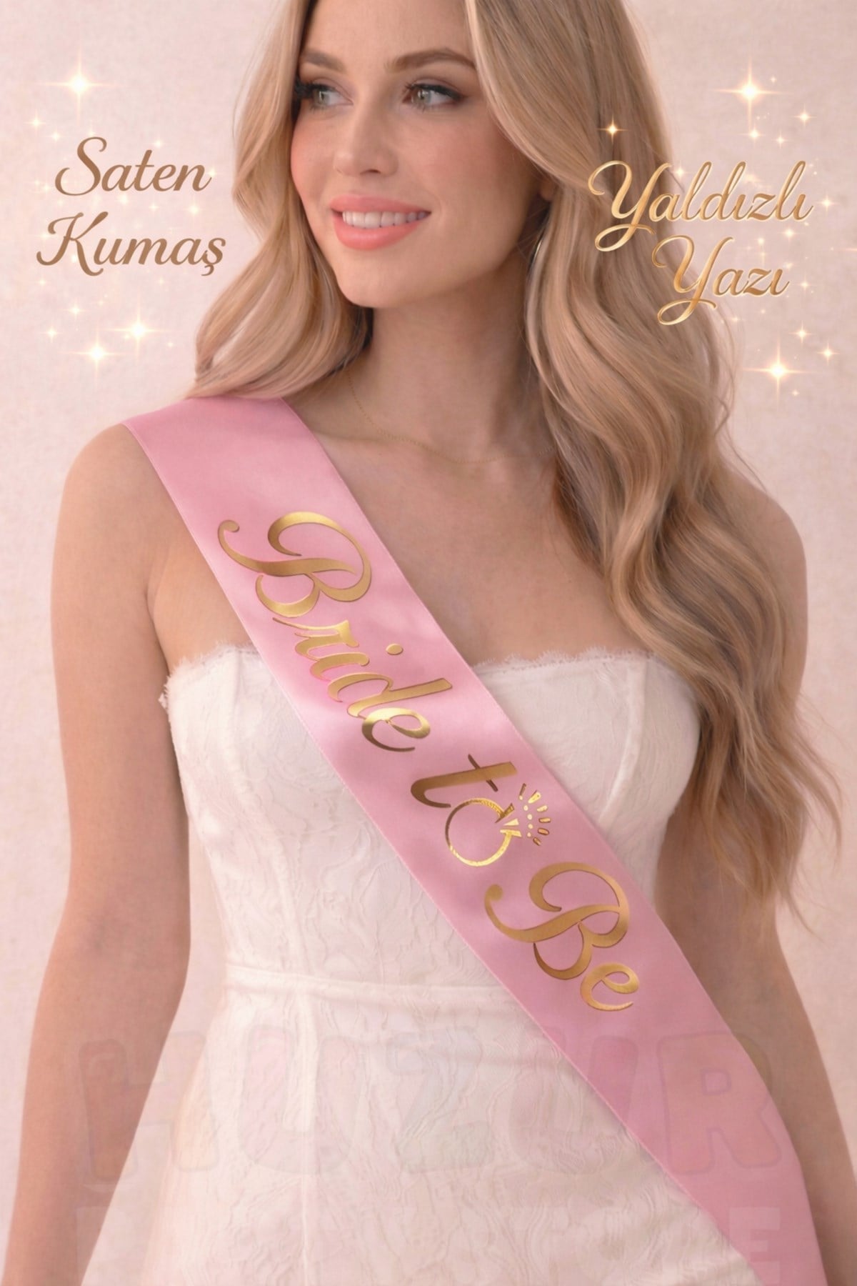 Bride To Be Yazılı Pembe Üstüne Gold Altın Sarısı Yaldızlı Kuşak Bekarlığa Veda Partisi Konsepti