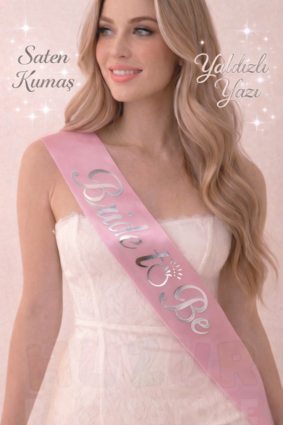 Bride To Be Yazılı Pembe Üstüne Gümüş Gri Yaldızlı Kuşak Bekarlığa Veda Partisi Konsepti Kuşağı