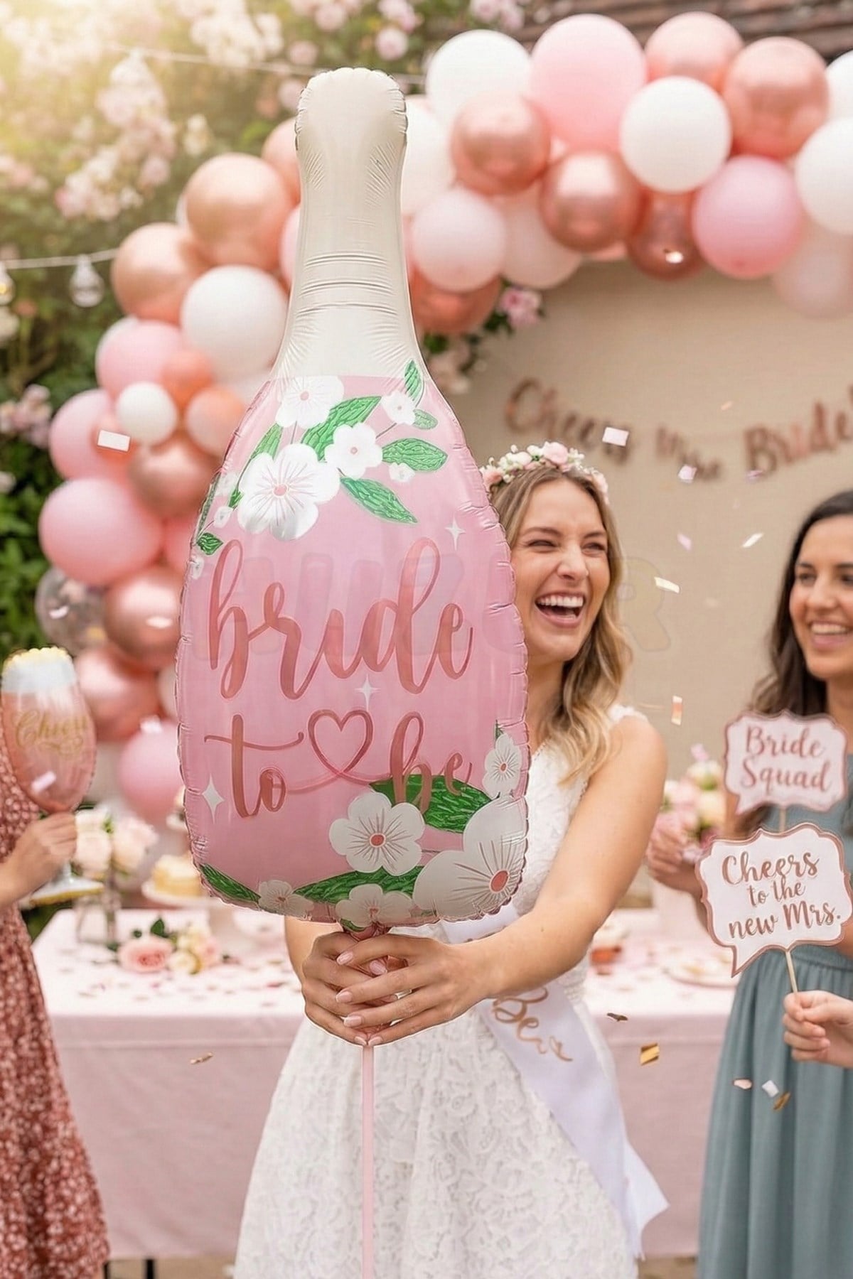Bride To Be Yazılı Şişe Şekilli 85x35 Cm Folyo Balon Dev Bekarlığa Veda Partisi Çiçekli Balonu