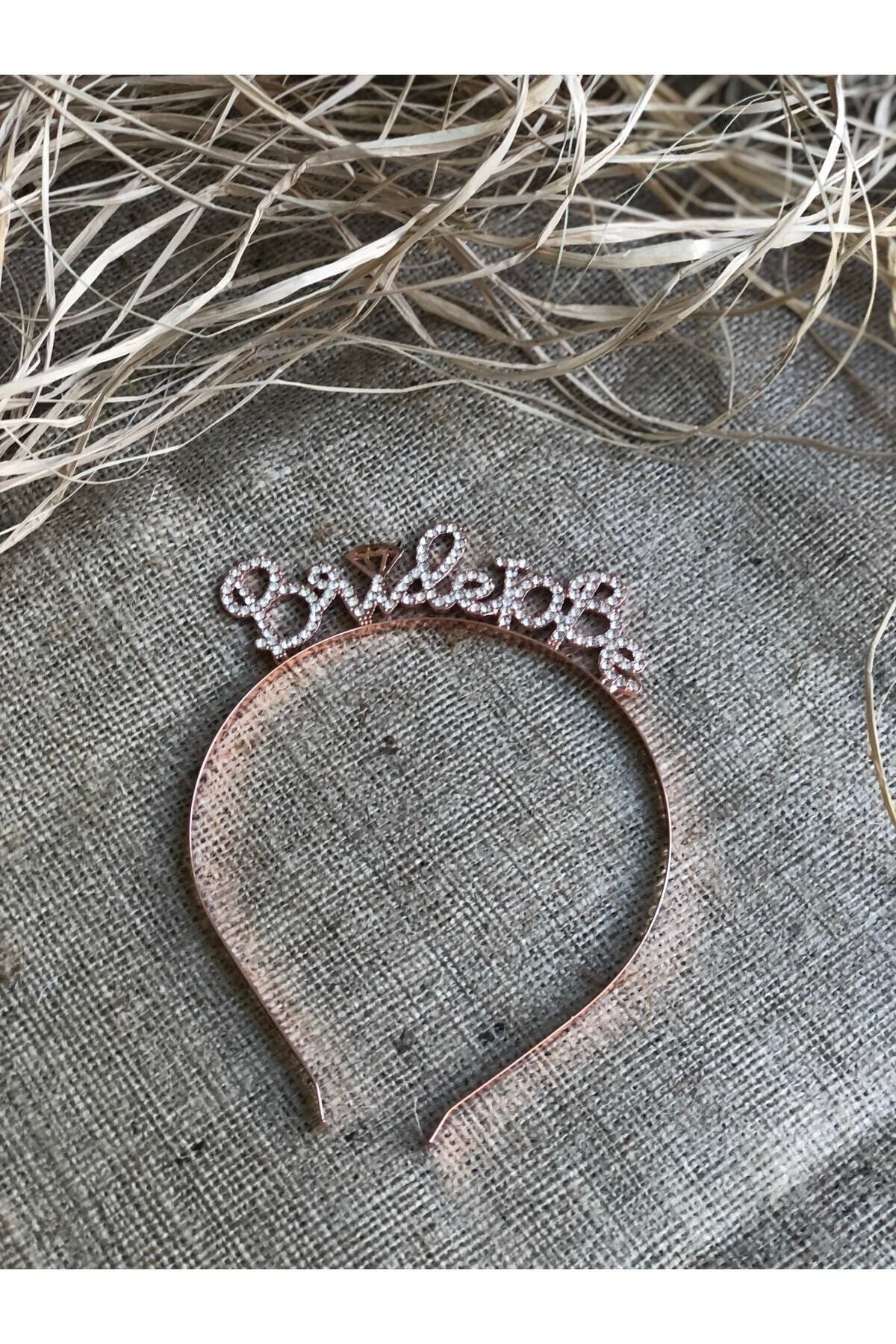 Bride To Be Yazılı Taşlı Taç Parıldayan Taş Yapısı Rose Gold Renkli Bekarlığa Veda Partisi Konsept