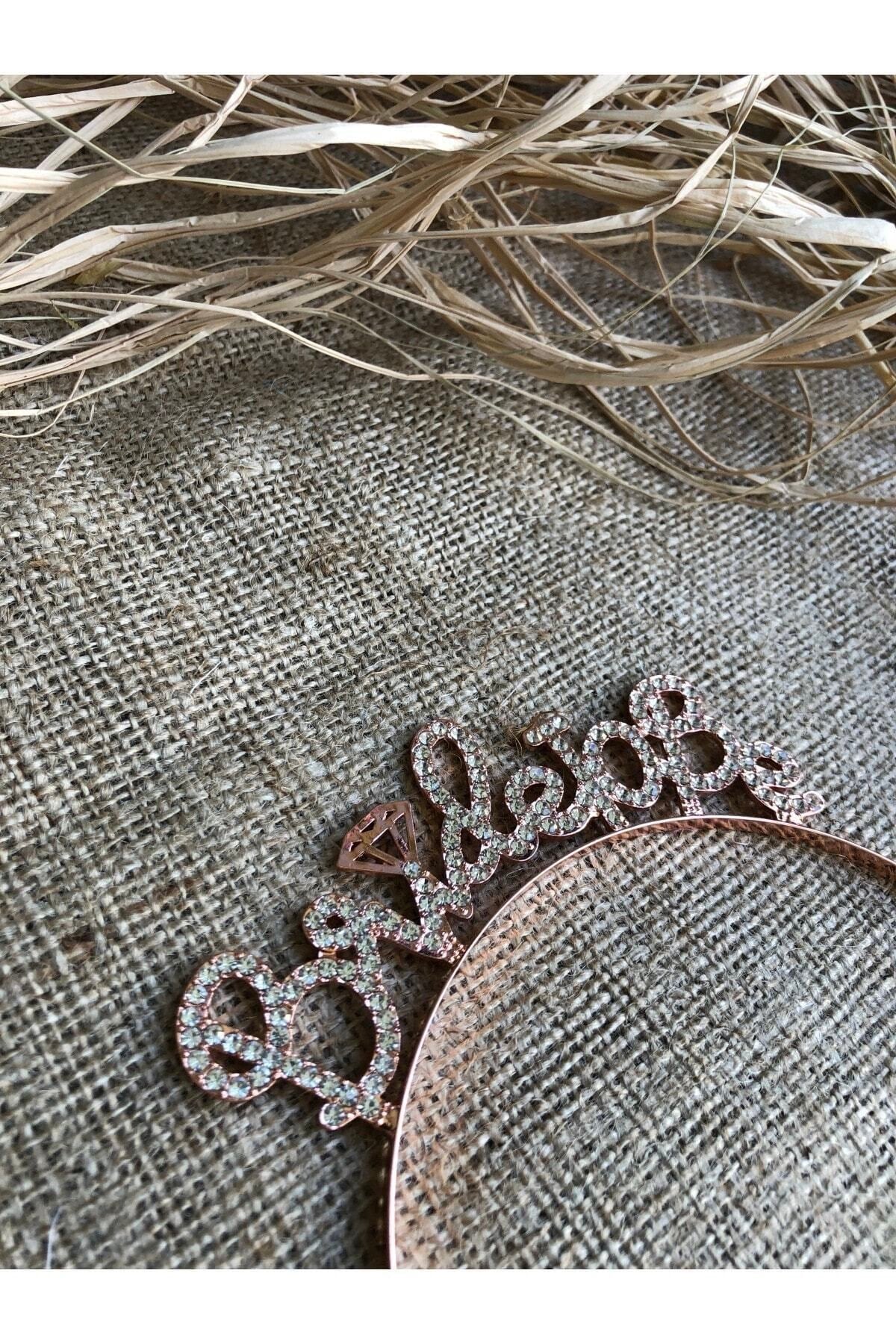 Bride To Be Yazılı Taşlı Taç Parıldayan Taş Yapısı Rose Gold Renkli Bekarlığa Veda Partisi Konsept