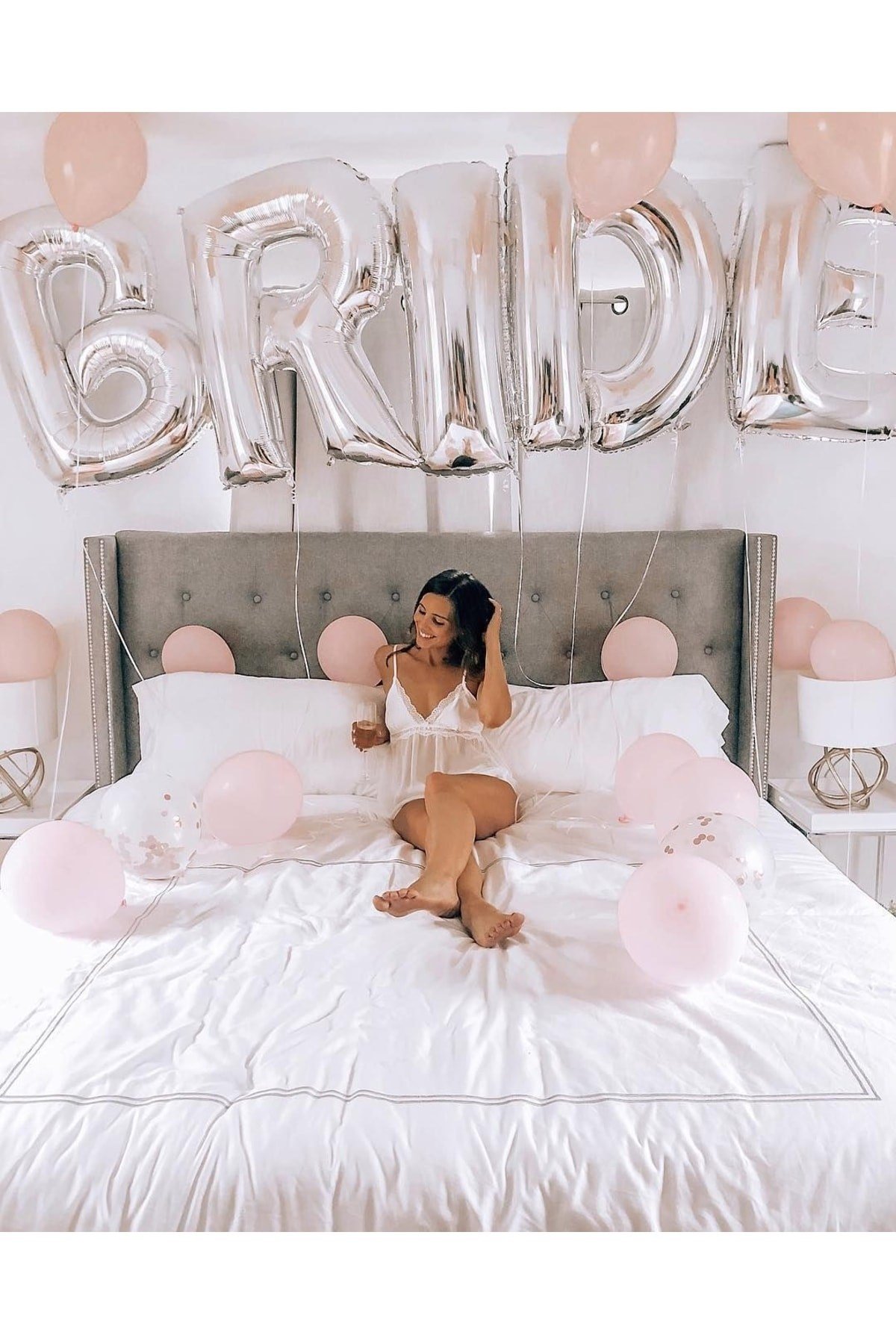 Bride Yazılı Büyük Boy Her Harf 100 Cm Folyo Balon Gümüş Renkli Gri Renginde Bekarlığa Veda Partisi