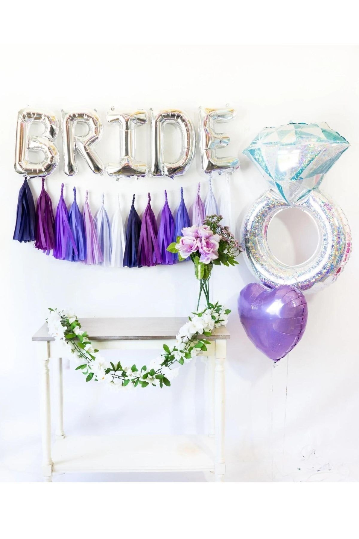 Bride Yazılı Folyo Balon Konsept Gümüş Renkli Gri Bekarlığa Veda Partisi Temalı Büyük Balon