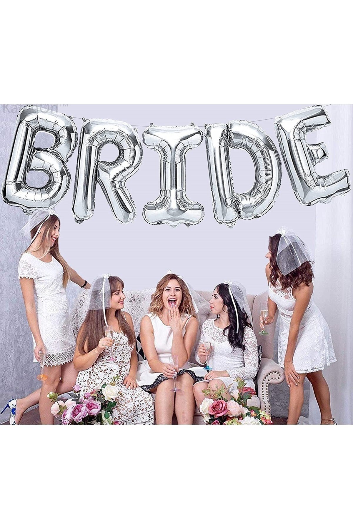 Bride Yazılı Folyo Balon Konsept Gümüş Renkli Gri Silver Bekarlığa Veda Partisi Her Harf 80 Cm