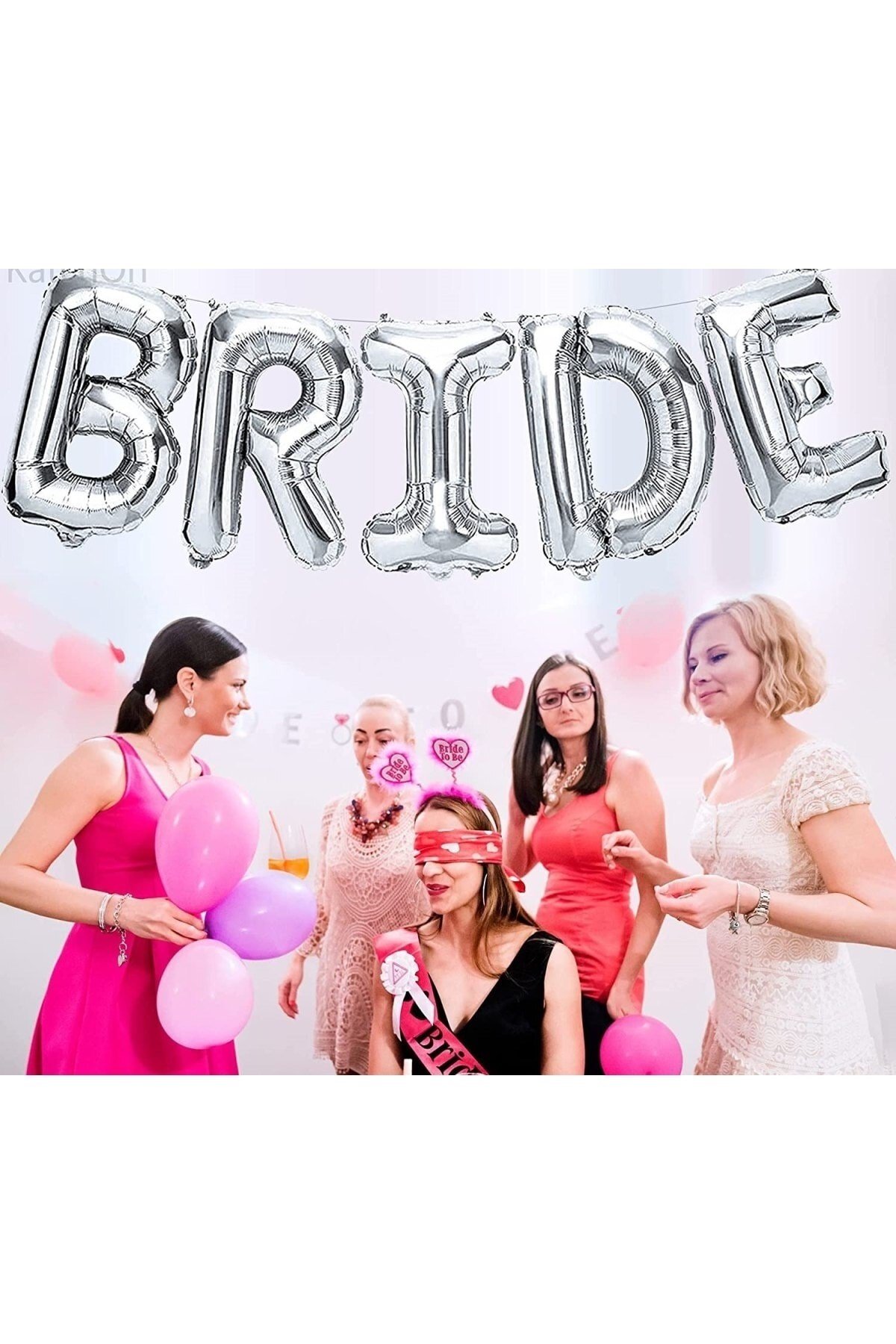 Bride Yazılı Folyo Balon Konsept Gümüş Renkli Gri Silver Bekarlığa Veda Partisi Her Harf 80 Cm
