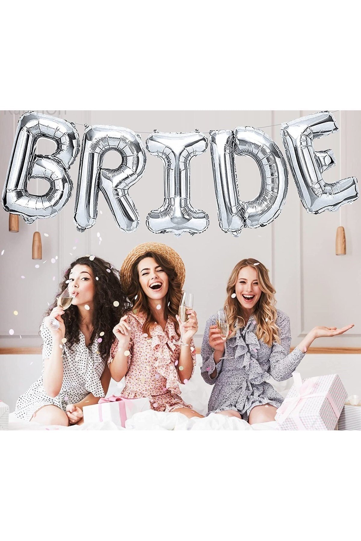 Bride Yazılı Folyo Balon Konsept Gümüş Renkli Gri Silver Bekarlığa Veda Partisi Her Harf 80 Cm