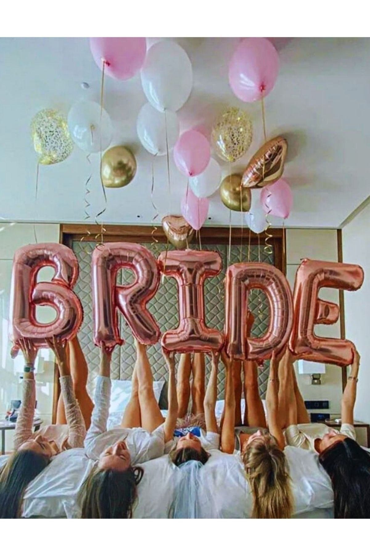 Bride Yazılı Folyo Balon Konsept Rose Gold Renkli Bekarlığa Veda Partisi Temalı Her Harf 70 Cm