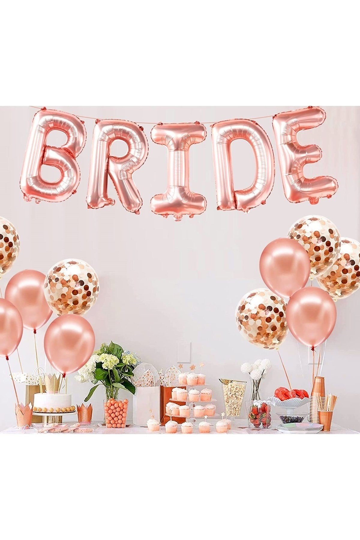 Bride Yazılı Folyo Balon Konsept Rose Gold Renkli Bekarlığa Veda Partisi Temalı Her Harf 70 Cm