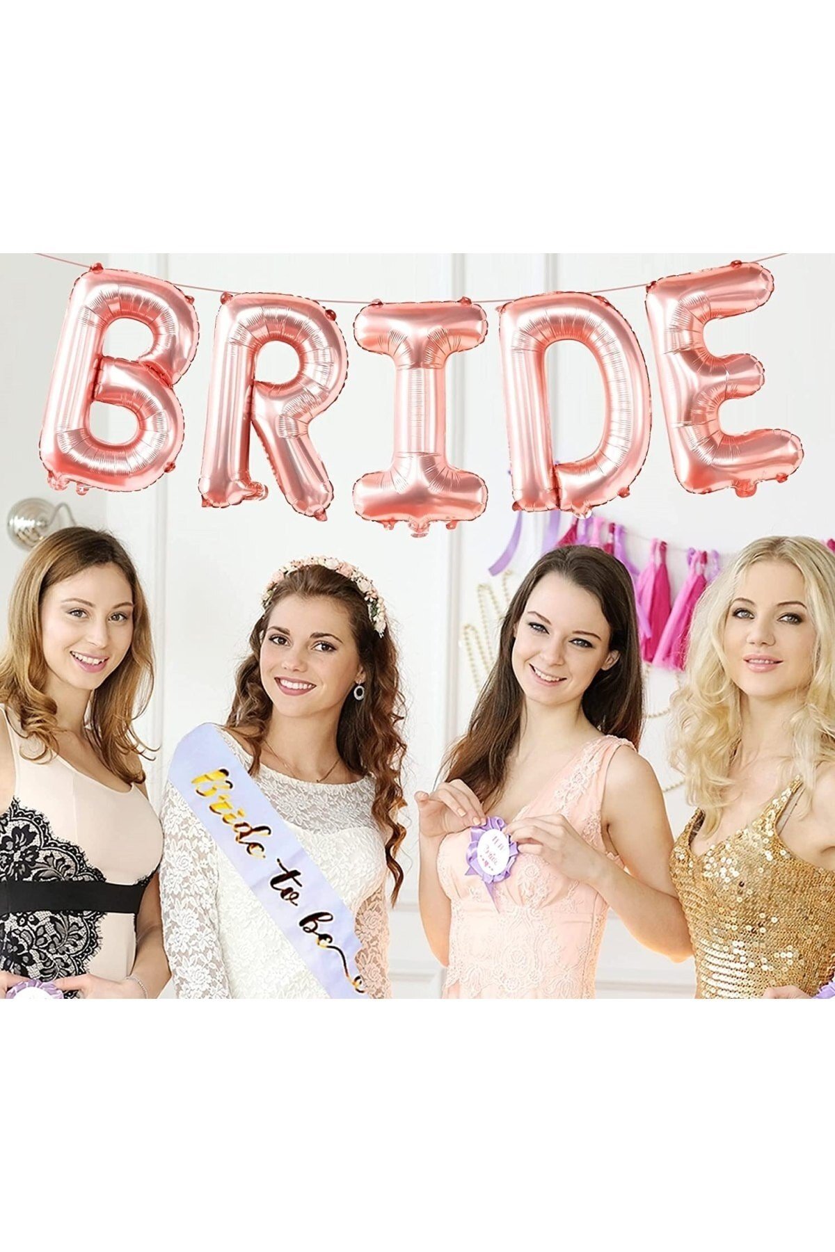 Bride Yazılı Folyo Balon Konsept Rose Gold Renkli Bekarlığa Veda Partisi Temalı Her Harf 70 Cm