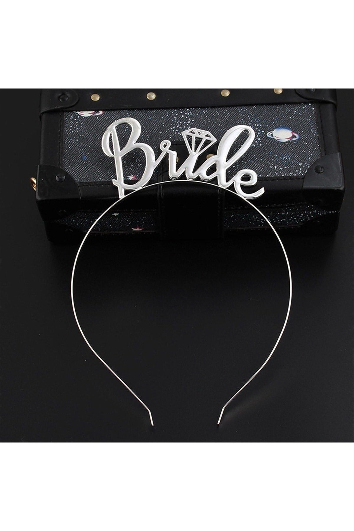 Bride Yazılı Metal Taç Gümüş Renkli Gri Renginde Bekarlığa Veda Partisi Konsepti Kaliteli Taç
