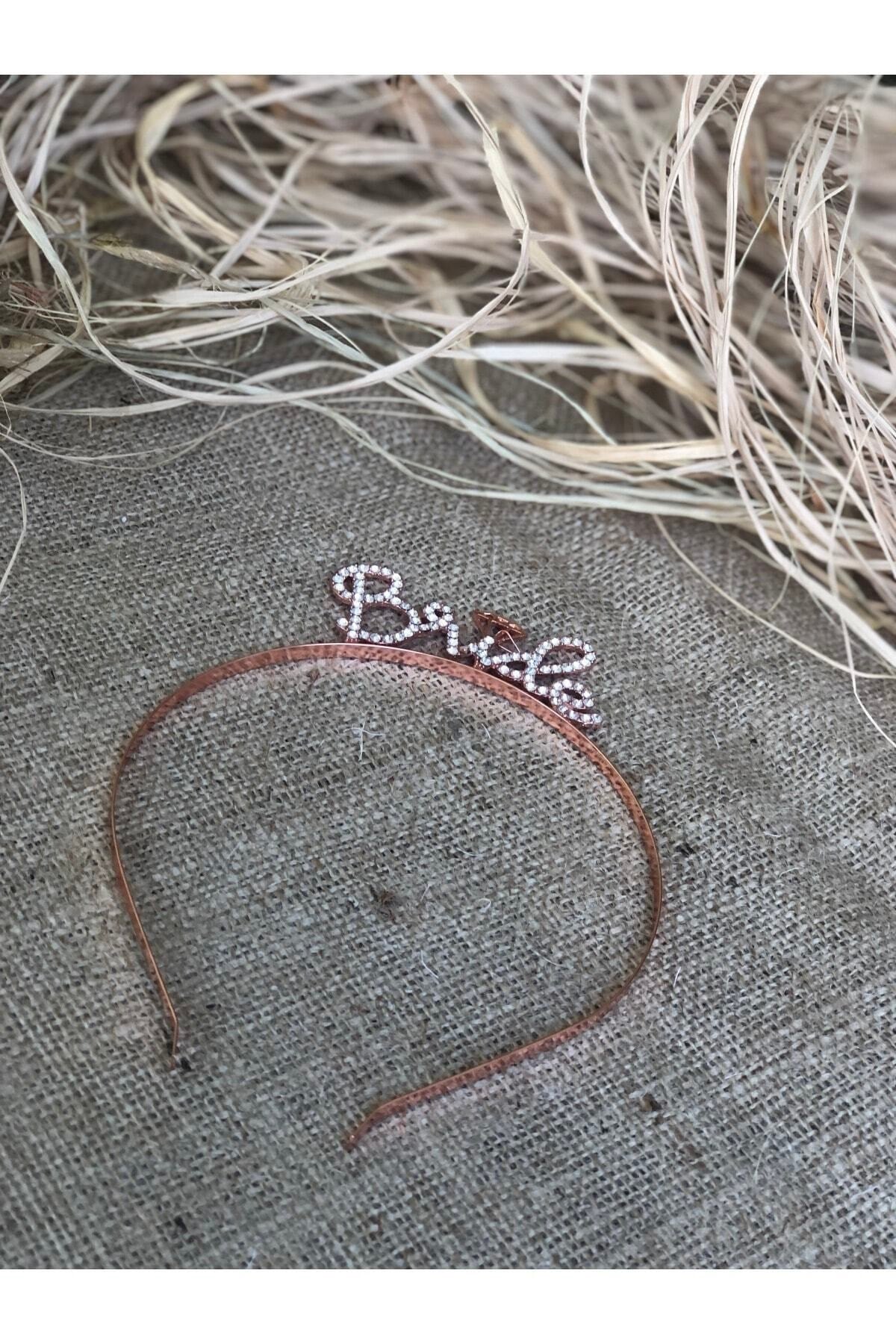 Bride Yazılı Taşlı Taç Parıldayan Taş Yapısı Rose Gold Renkli Bekarlığa Veda Partisi Konsept