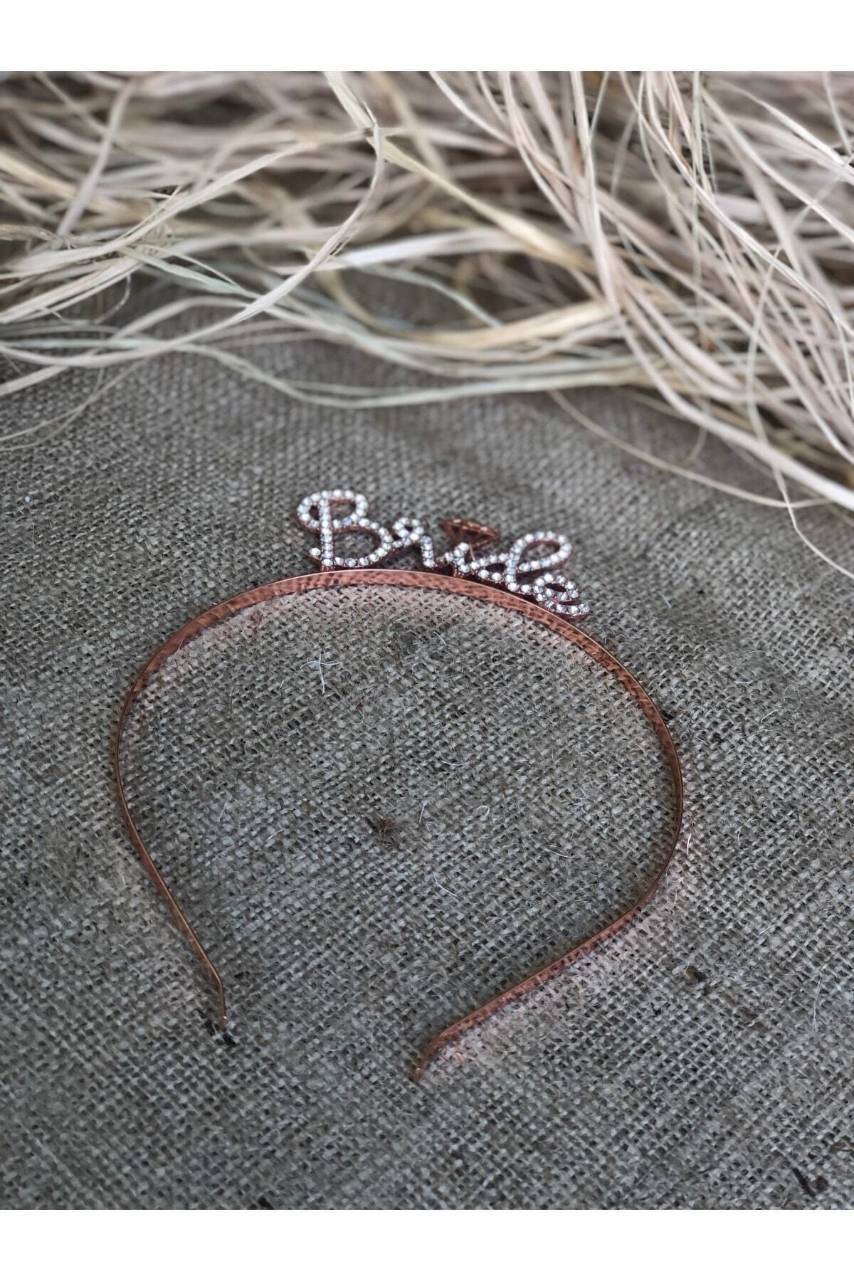 Bride Yazılı Taşlı Taç Parıldayan Taş Yapısı Rose Gold Renkli Bekarlığa Veda Partisi Konsept