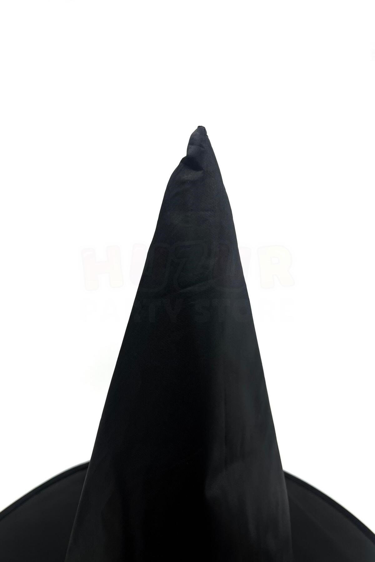 Cadı Şapkası Siyah Renk Paraşüt Kumaş Halloween Cadılar Bayramı Aksesuarı Unisex Standart Beden