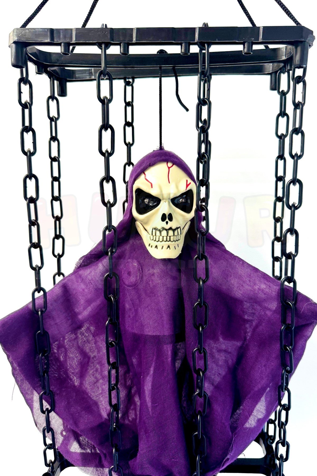Çılgınca Titreyen Mor Kafatası Cadı 50x23 Cm Işıklı Sesli Sese Duyarlı Cadılar Bayramı Halloween