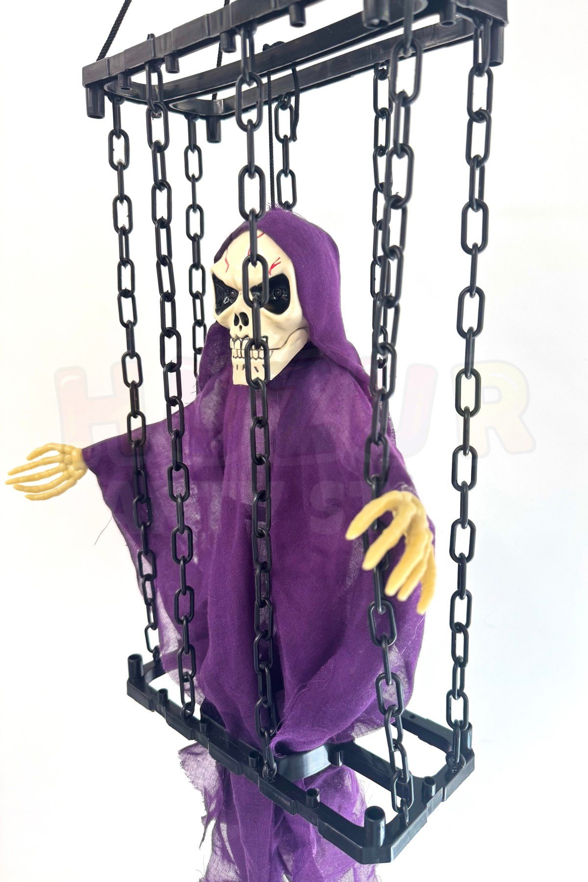 Çılgınca Titreyen Mor Kafatası Cadı 50x23 Cm Işıklı Sesli Sese Duyarlı Cadılar Bayramı Halloween