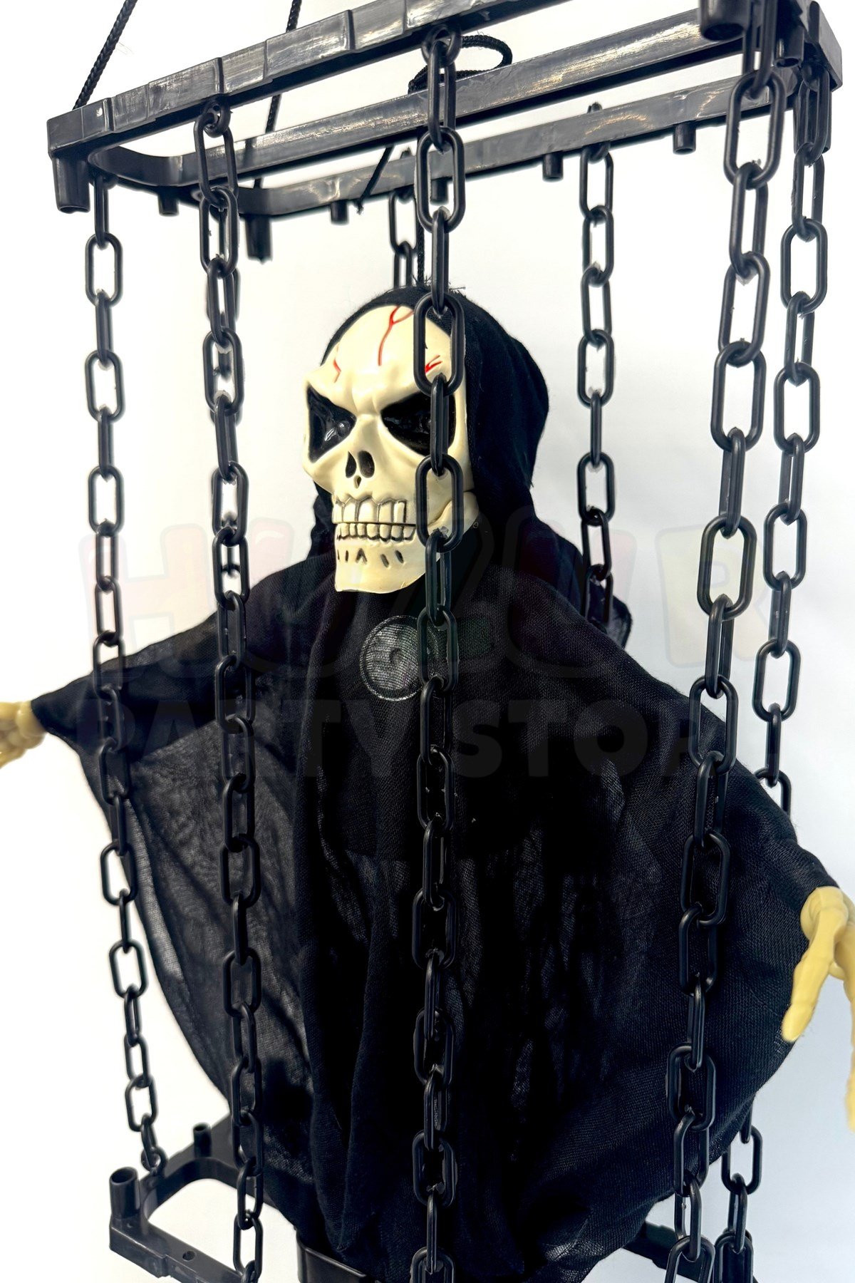 Çılgınca Titreyen Siyah Kafatası Cadı 50x23 Cm Işıklı Sesli Sese Duyarlı Cadılar Bayramı Halloween