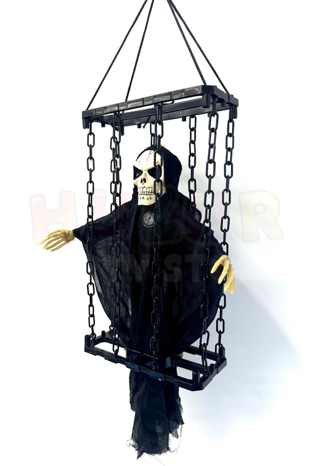 Çılgınca Titreyen Siyah Kafatası Cadı 50x23 Cm Işıklı Sesli Sese Duyarlı Cadılar Bayramı Halloween