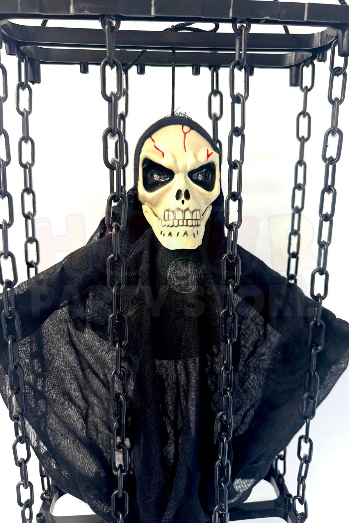 Çılgınca Titreyen Siyah Kafatası Cadı 50x23 Cm Işıklı Sesli Sese Duyarlı Cadılar Bayramı Halloween