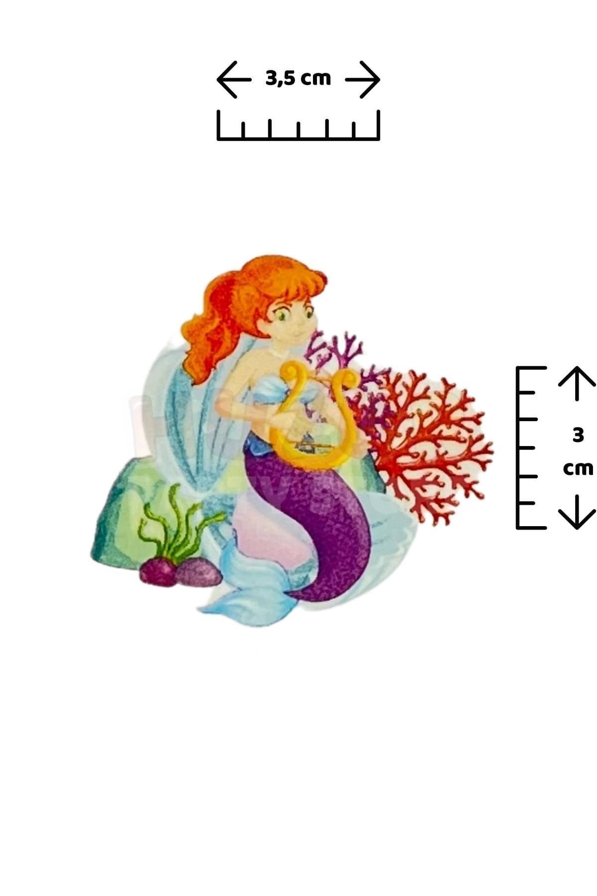 Deniz Kızı 9 Adet Geçici Çocuk Dövmesi Doğum Günü Parti Renkli Tattoo Dövme Little Mermaid Konsepti