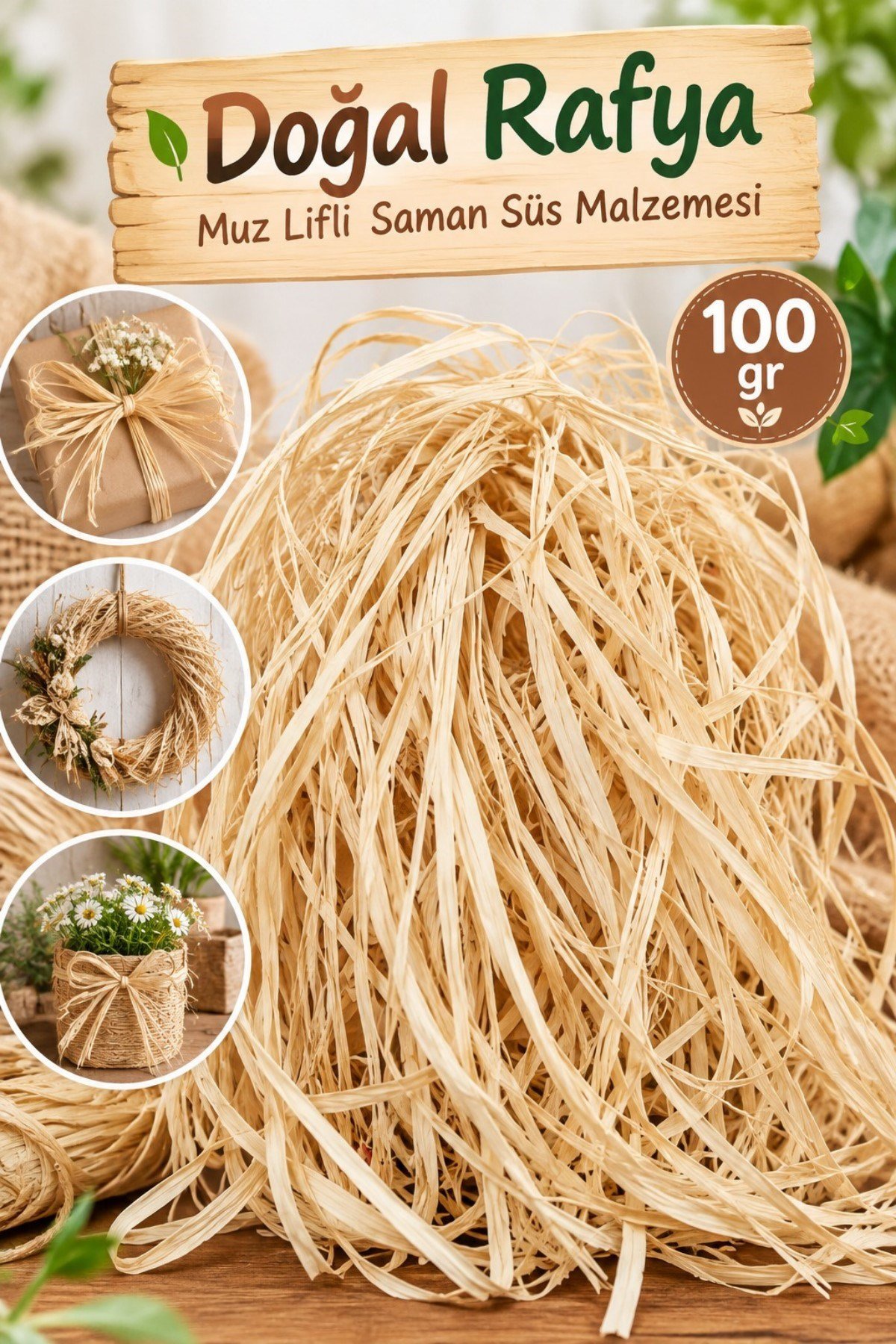 Doğal Rafya 100 Gr Muz Lifi Saman Hediye Paketleme Sepet Dolgusu Dekoratif Süsleme El İşi Malzemesi