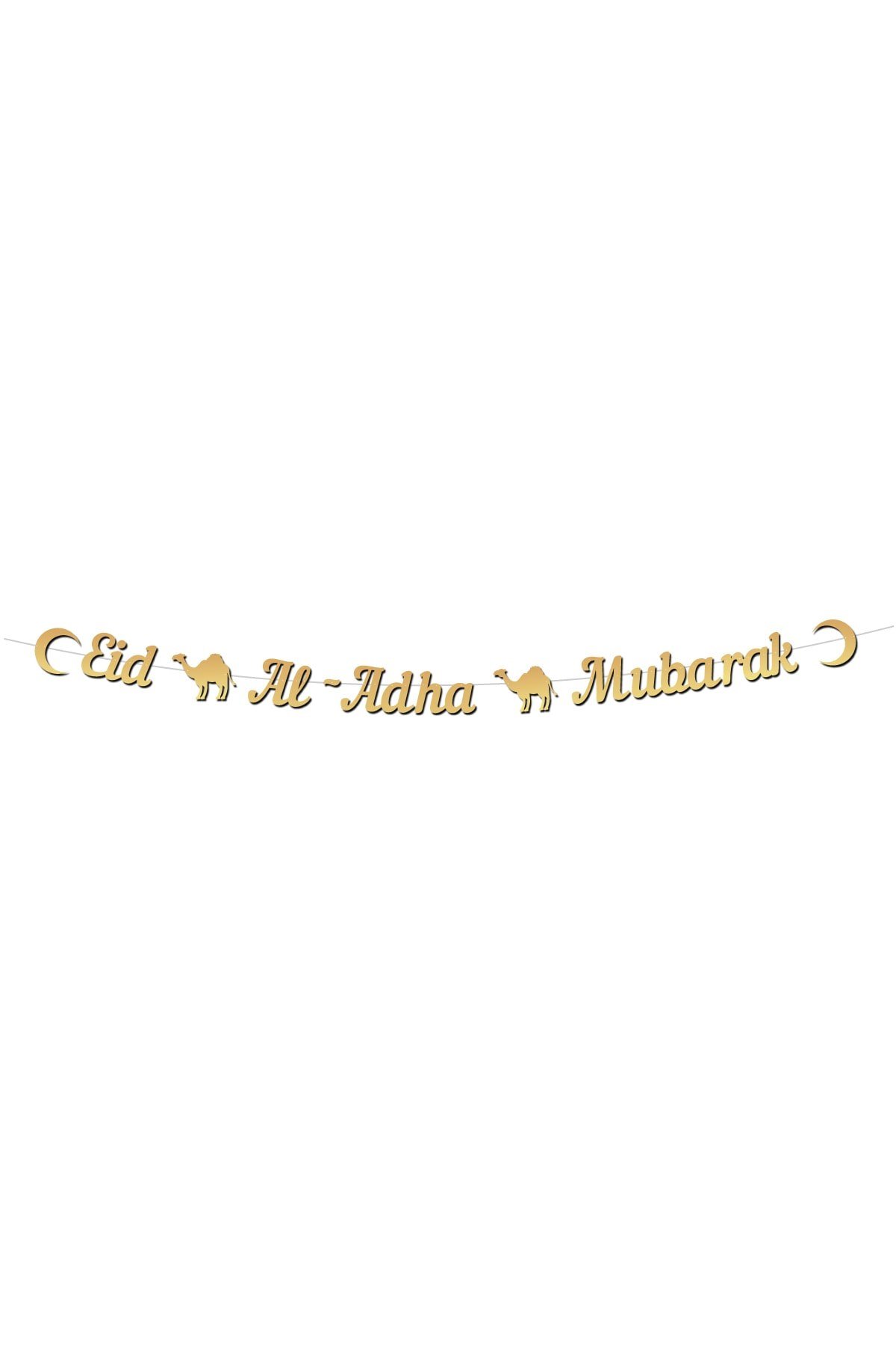 Eid Al - Adha Mubarak Yazılı Kaligrafi Banner Gold Altın Renkli 230x20 Cm Kurban Bayramı Asılan Süs